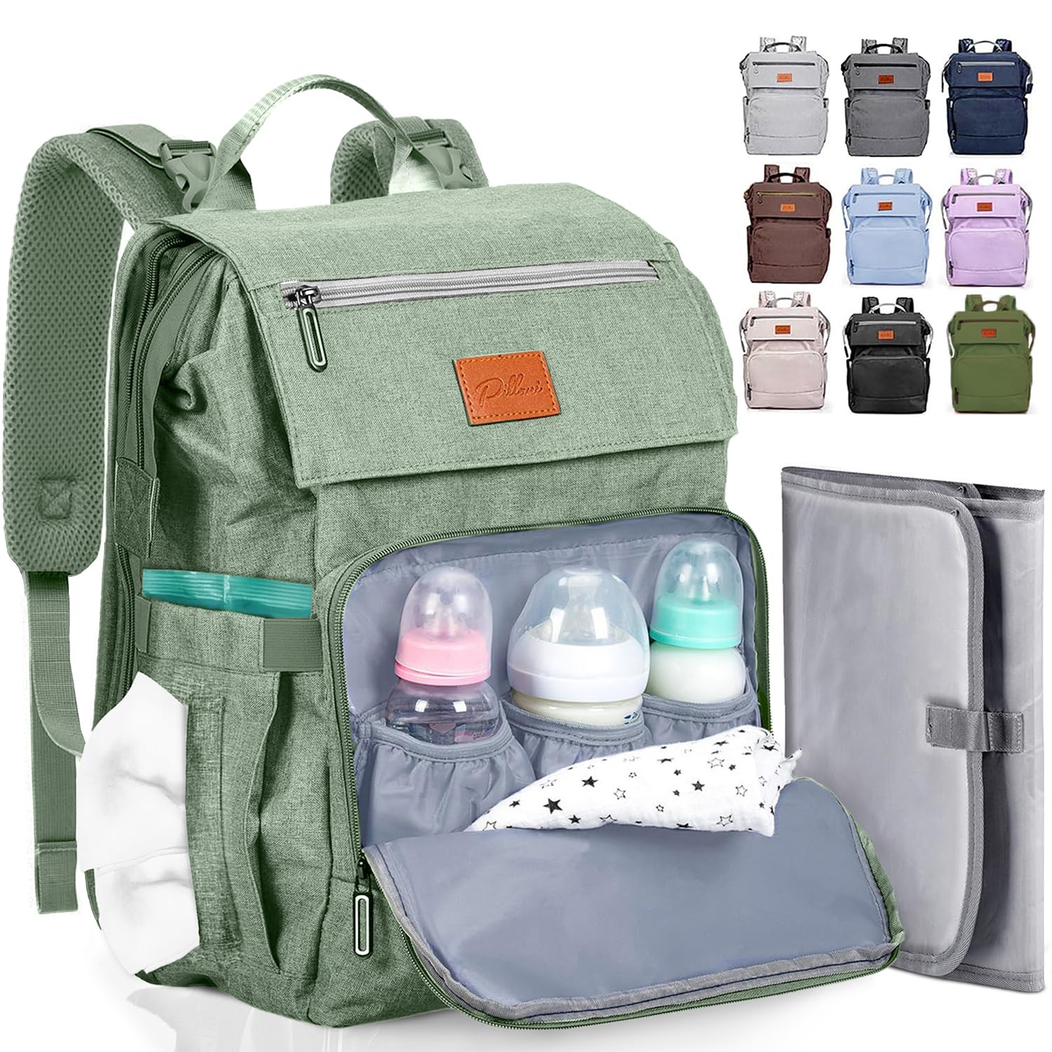 PILLANI Baby Diaper Bag Backpack - Large Bag for Boys & Girls, Waterproof Diaper Backpack - Travel Diaper Bags w/Changing Pad, Baby Registry Search & Shower Gifts - Essentials Must Haves Newborn Stuff