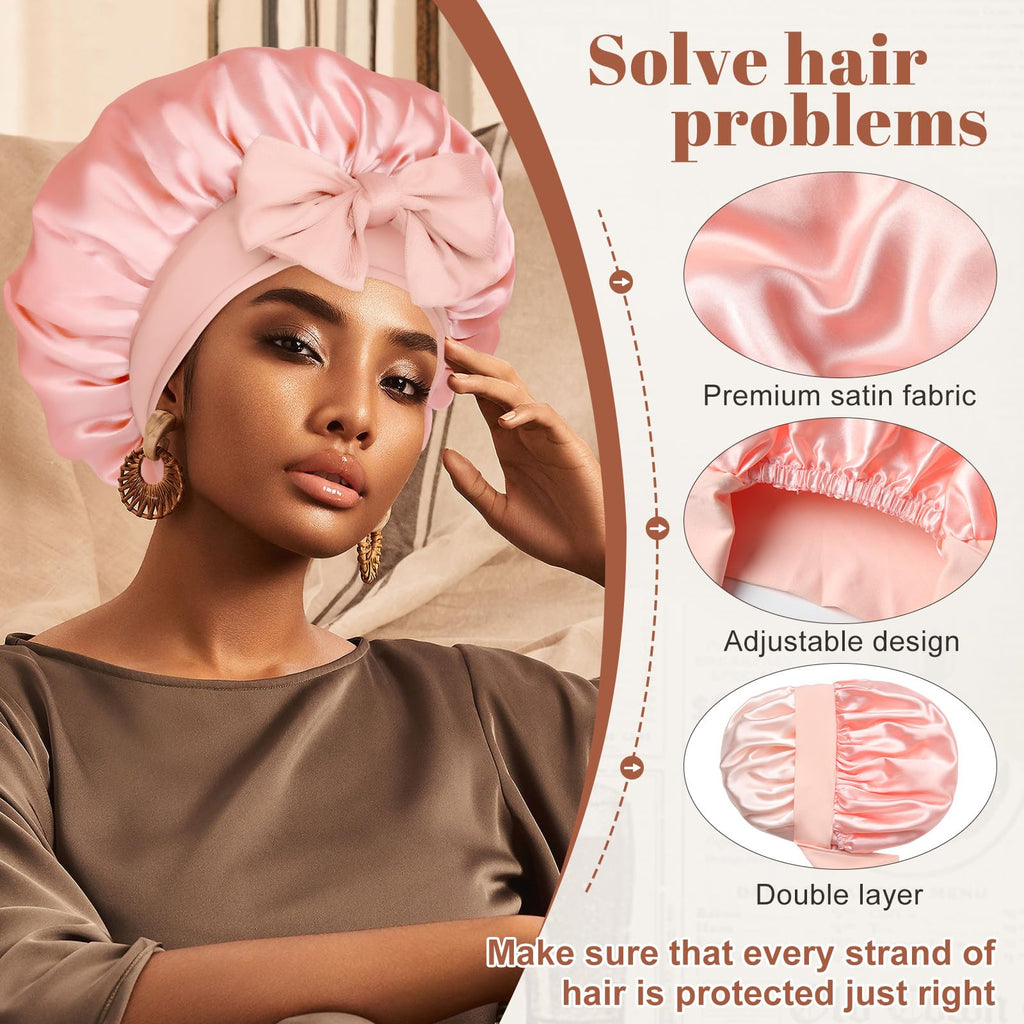 Satin Bonnet Silk Bonnet for Sleeping Silk Sleep Cap Double Layer Hair Bonnet with Elastic Tie Band for Curly Hair Night Cap