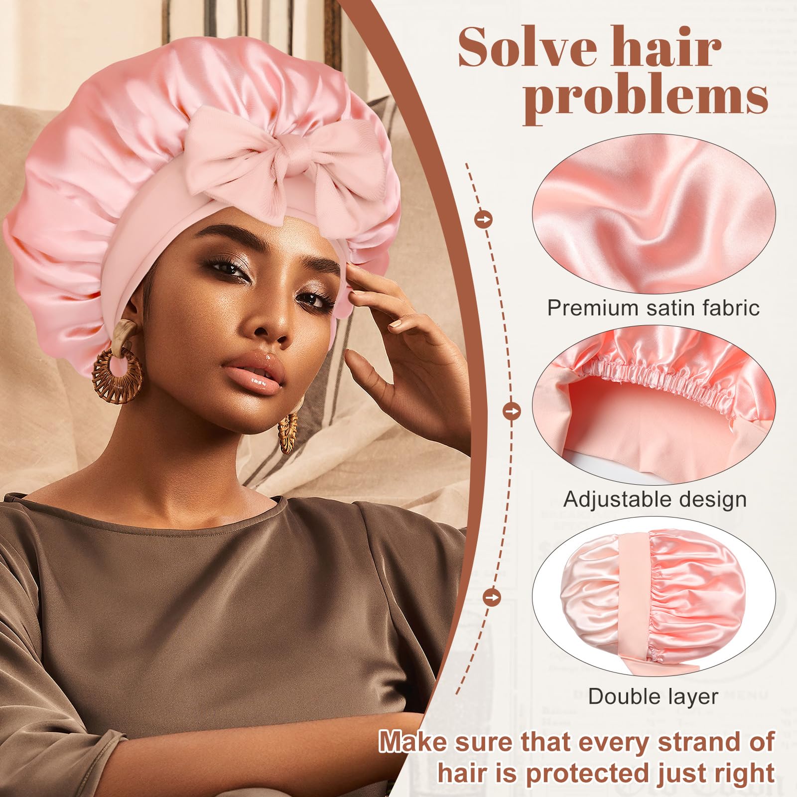 Satin Bonnet Silk Bonnet for Sleeping Silk Sleep Cap Double Layer Hair Bonnet with Elastic Tie Band for Curly Hair Night Cap