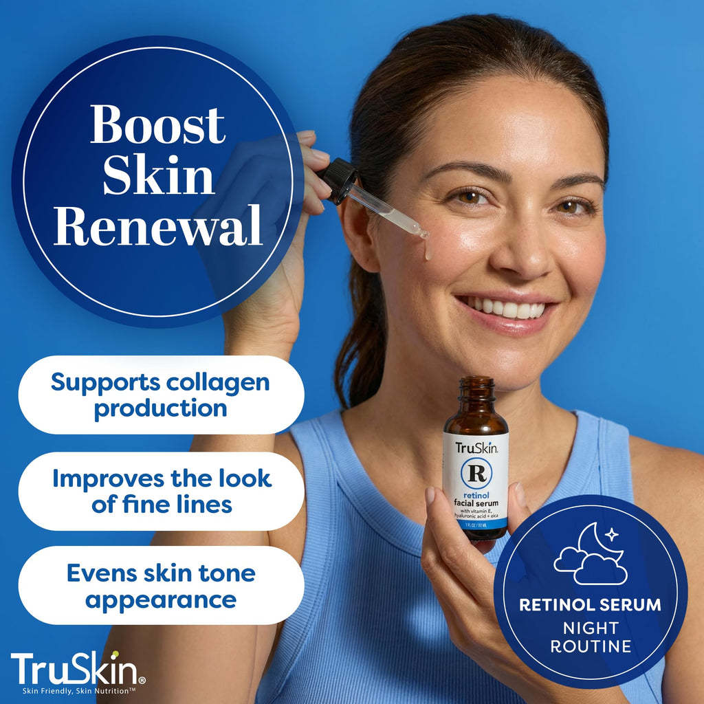TruSkin Retinol Serum for Face – Gentle, Skin Friendly Anti-Aging Retinoid with Hyaluronic Acid, Cica & Vitamin E – Retinol Facial Serum for Smoother-Looking Skin & Improved Texture, 2 Fl Oz