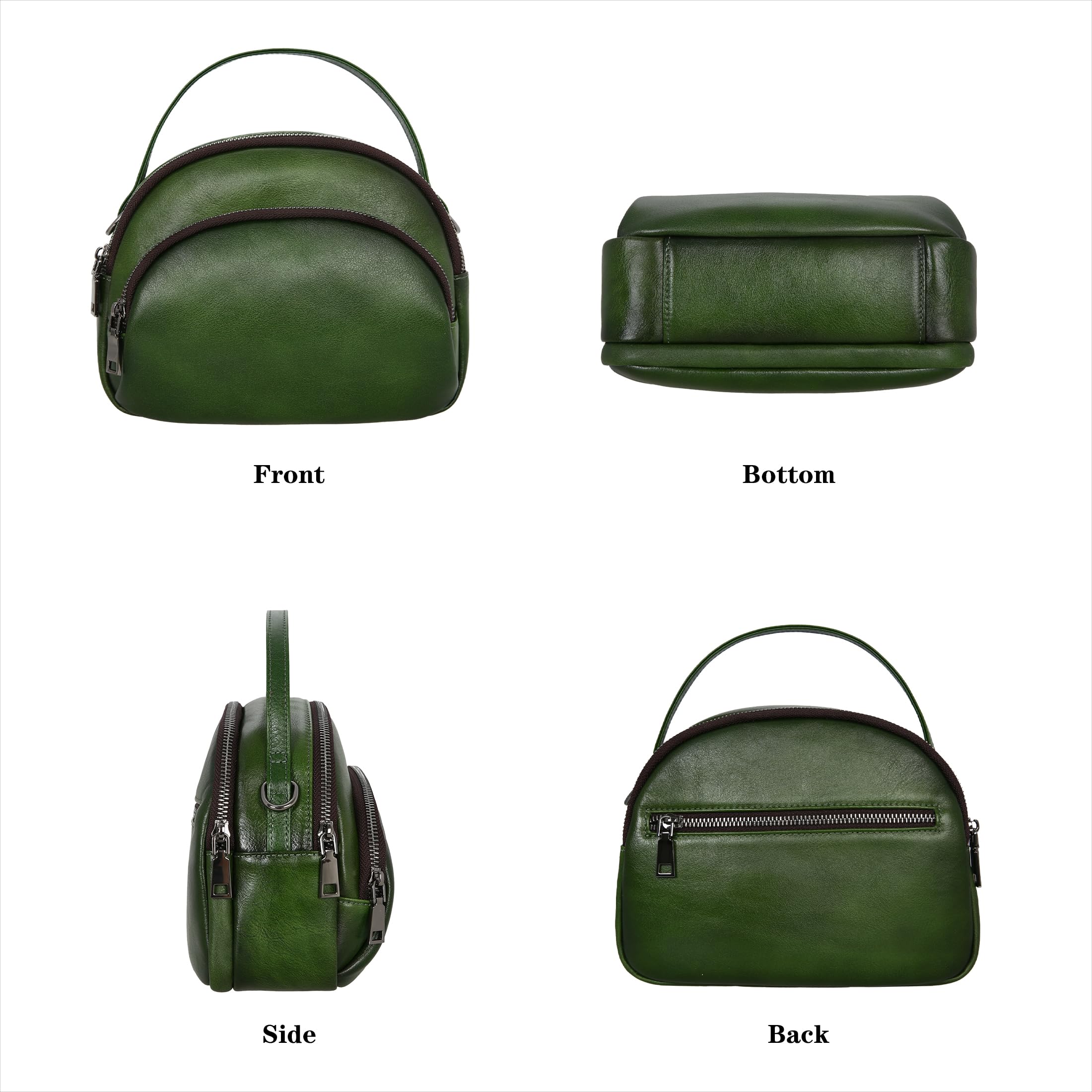 HESHE Genuine Leather Crossbody Bags Leather Purses for Women Vintage Small Shoulder Handbags with Multi-Pockets (Green)