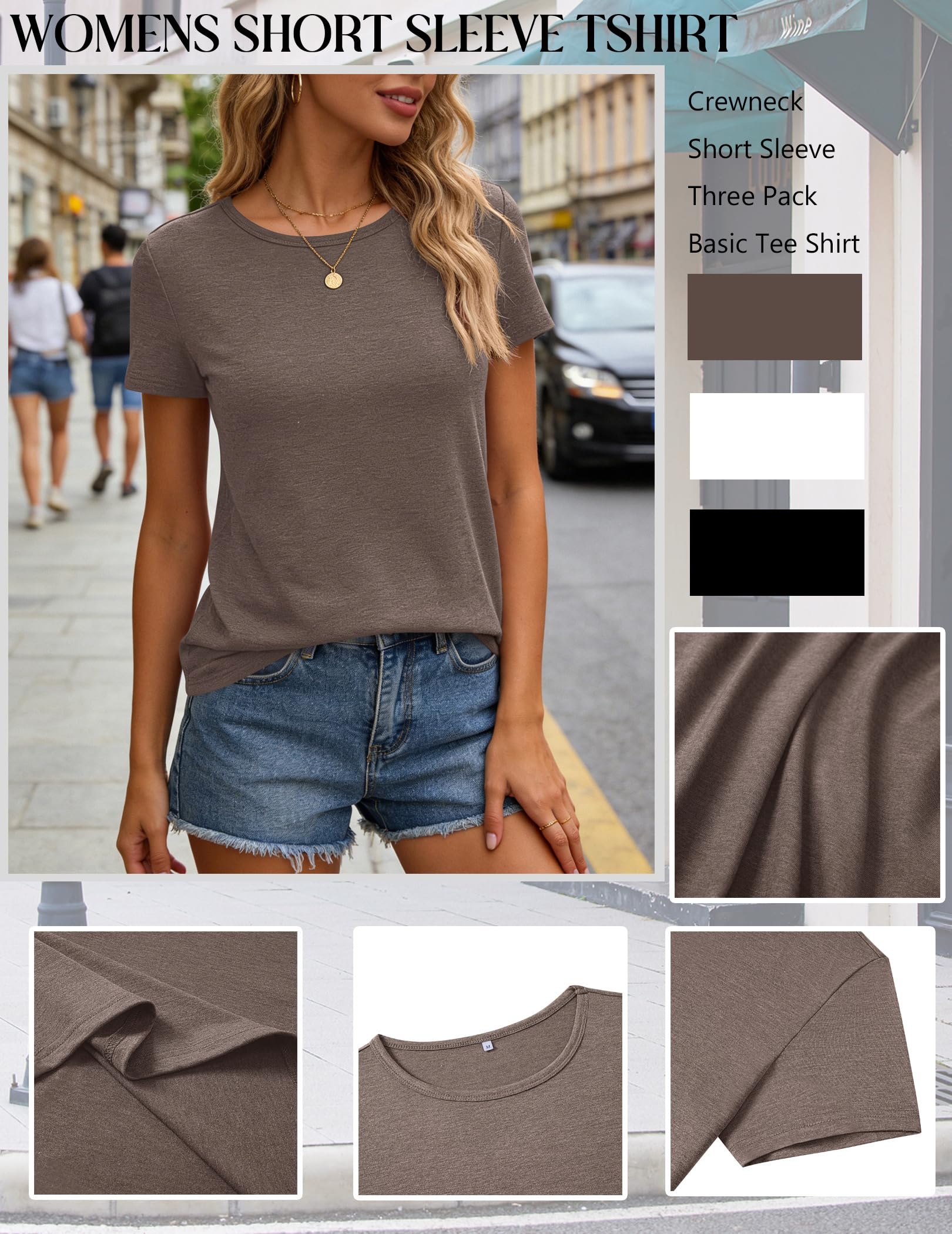 Zeagoo Basic Tees for Women 3 Pack Short Sleeve Shirts Plain T Shirts Cotton Shirts Casual Summer Tops Crewneck Blouses