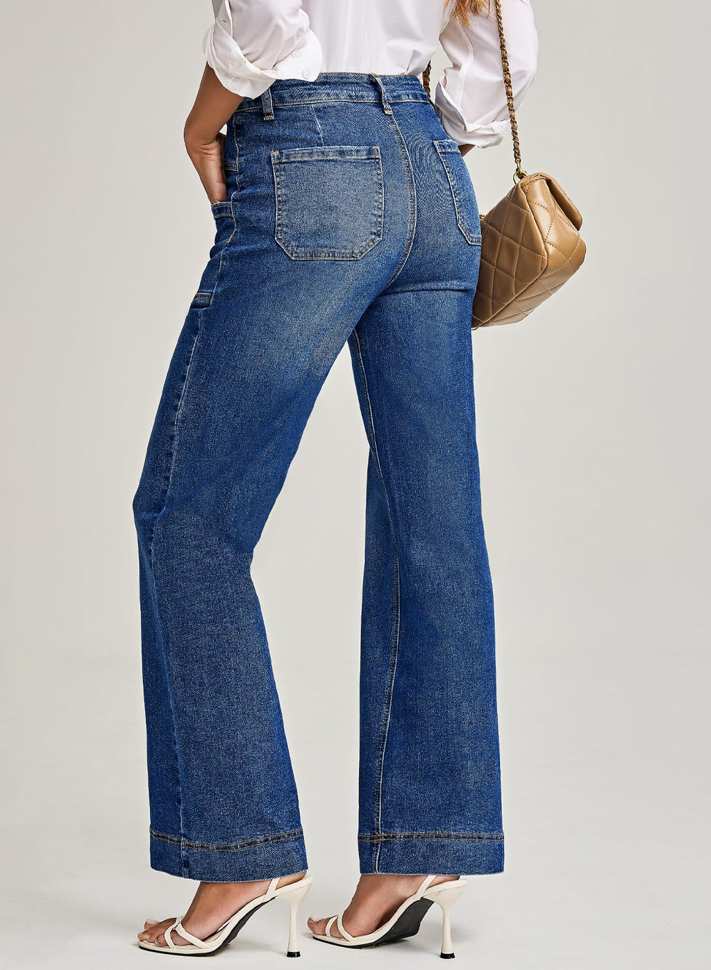EVALESS Wide Leg Jeans for Woman Trendy High Waisted Stretchy Straight Bootcut Jeans Petite Womens Control Tummy Casual Baggy Denim Pants with Pocket 2026 Outfits Navy Blue Size 4