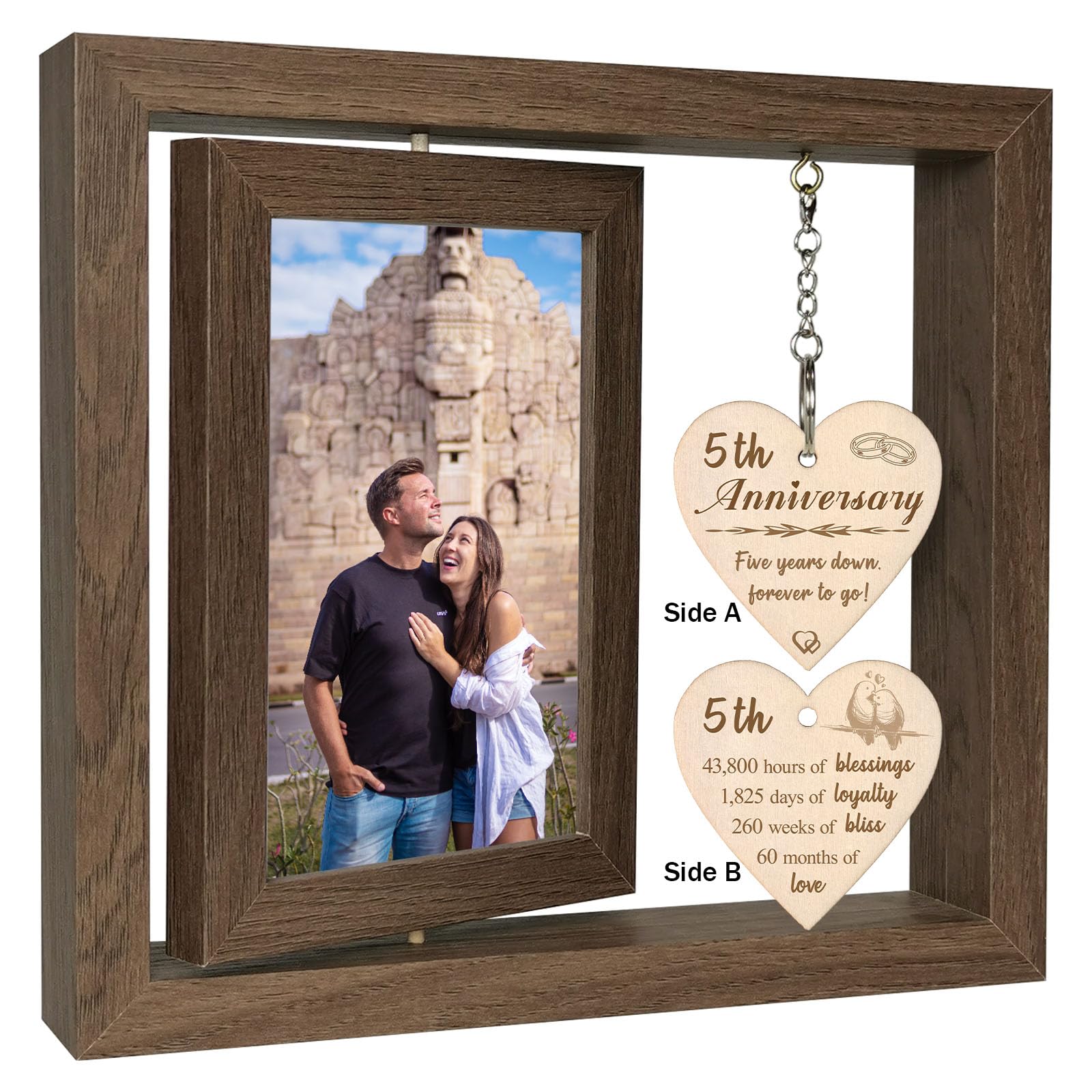 EYITUPC 5 Year Anniversary Picture Frame Gifts for Girlfriend Boyfriend Her Him, Wood 5th Wedding Anniversary Photo Frame for Wife Men Husband, Display 2 4x6 Inch
