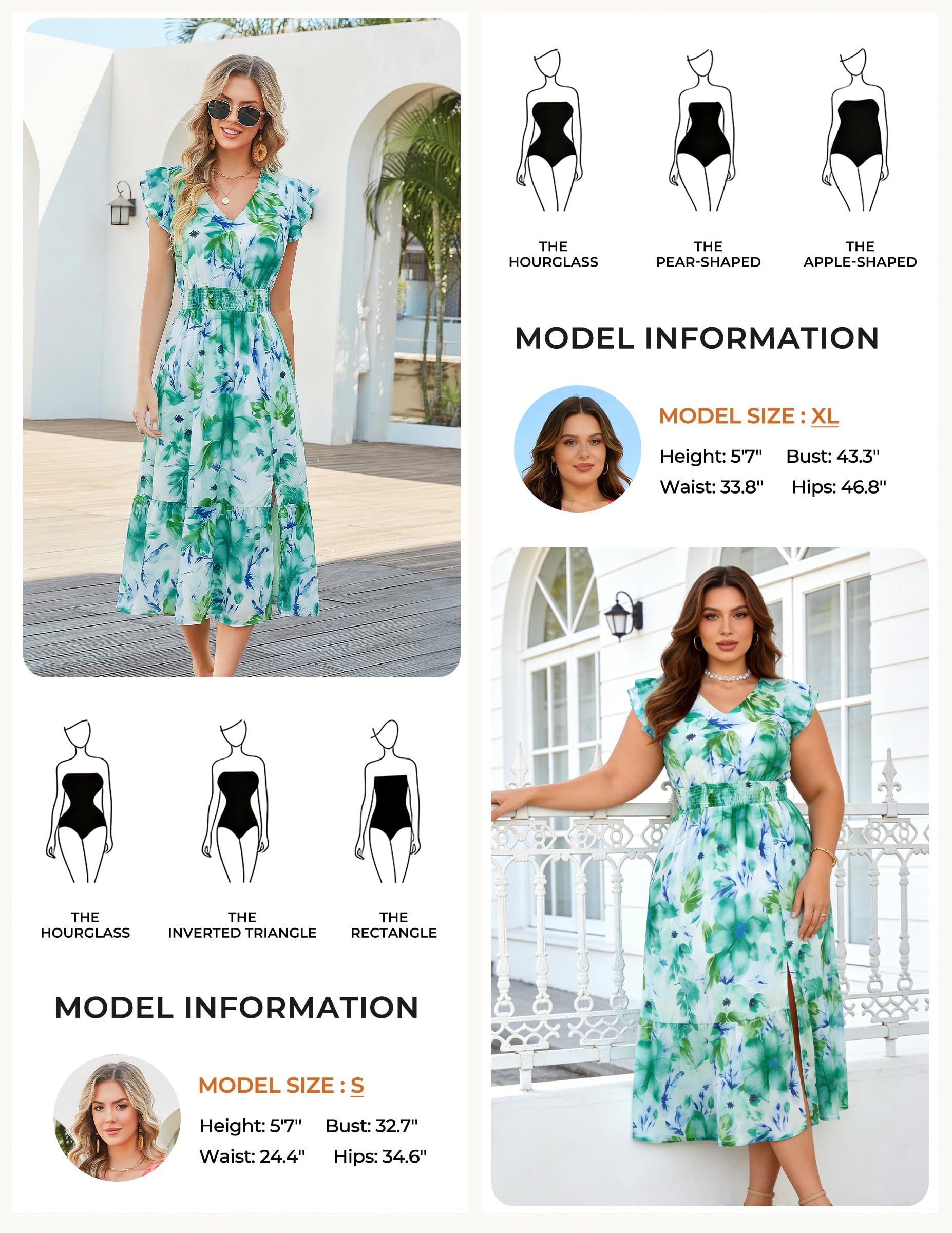 GRACE KARIN 2026 Womens Summer Dresses V Neck Ruffle Sleeve Floral Boho Beach A-Line Dress Green-Floral Print X-Large
