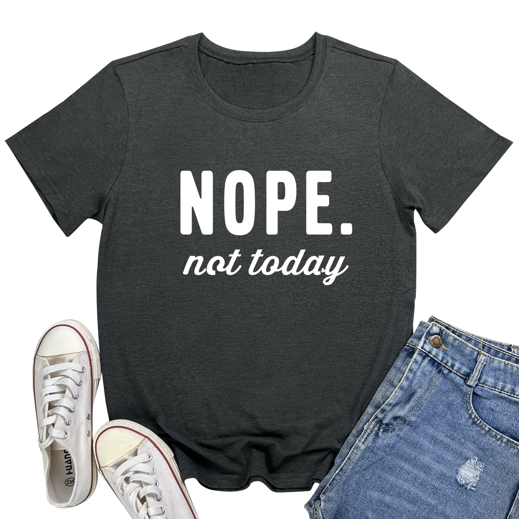 MAXTREE Women Nope Not Today Short Sleeve Printed Cute T-Shirts Gray X-Large