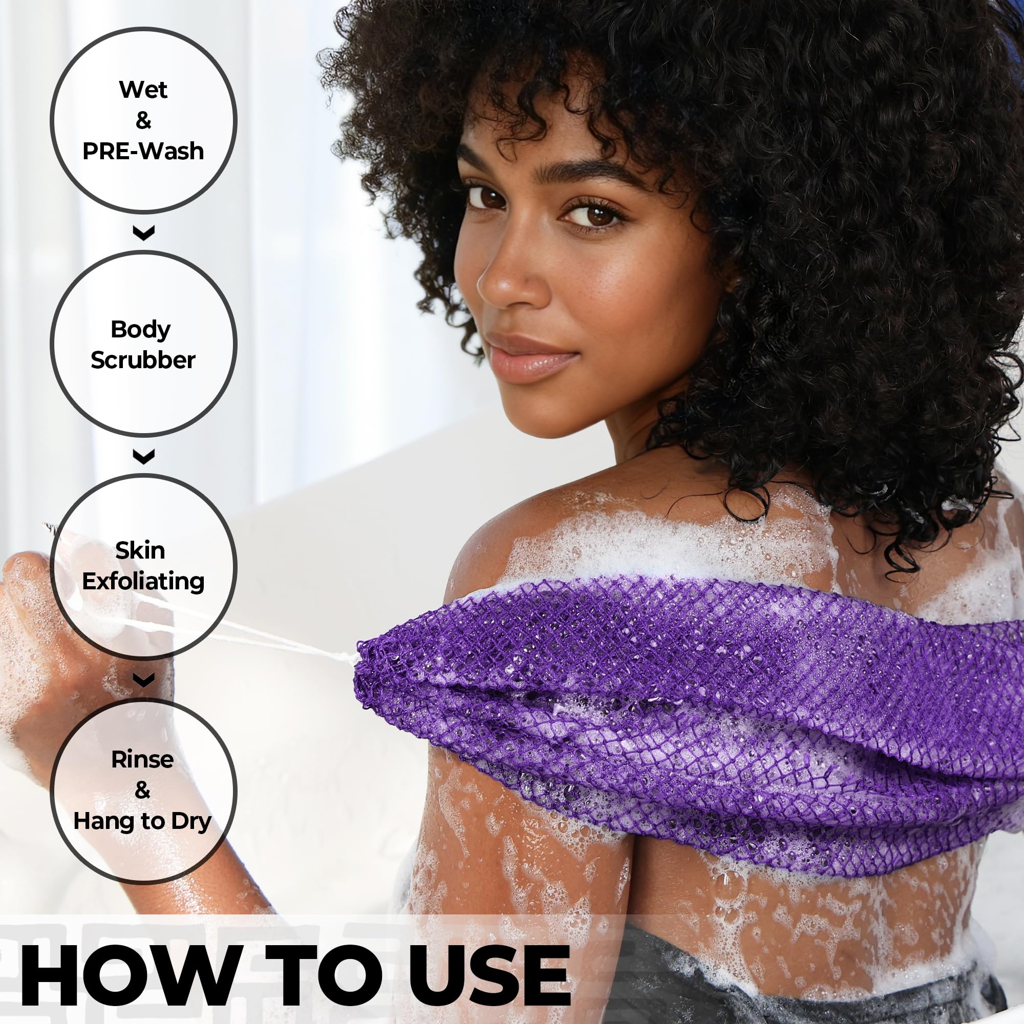 Authentic African Net Sponge with Knots - 2 Pieces Exfoliating Body Sponge Purple & Green - Back Scrubber Shower Exfoliator for Women Personal Care - Shower Scrub for Body Wash Bathing Accessories