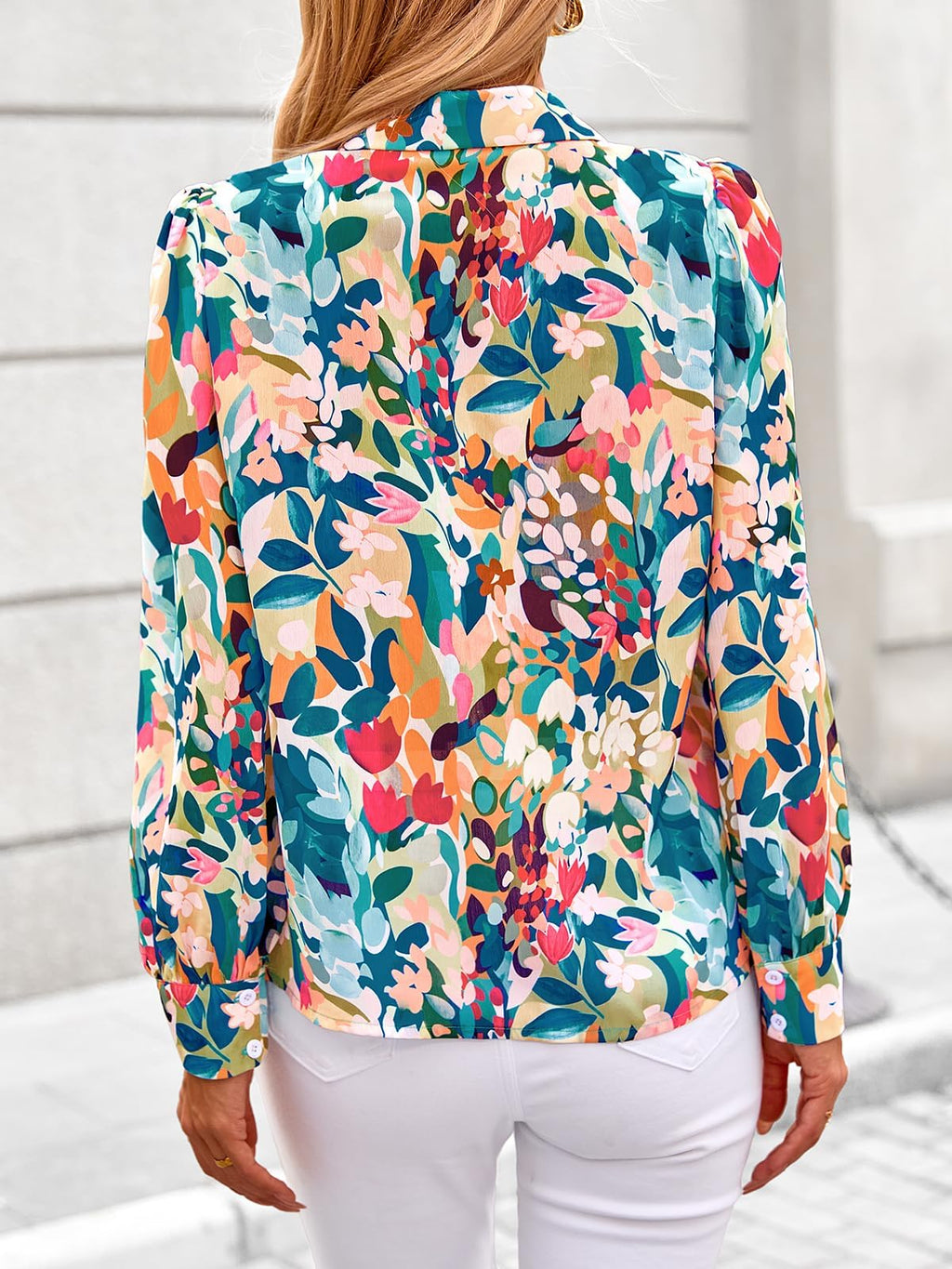 PRETTYGARDEN Women's Floral Blouses Dressy Casual V Neck Button Down Shirts Lantern Long Sleeve Boho Chiffon Spring Tops 2026(Floral Blue Green,M)