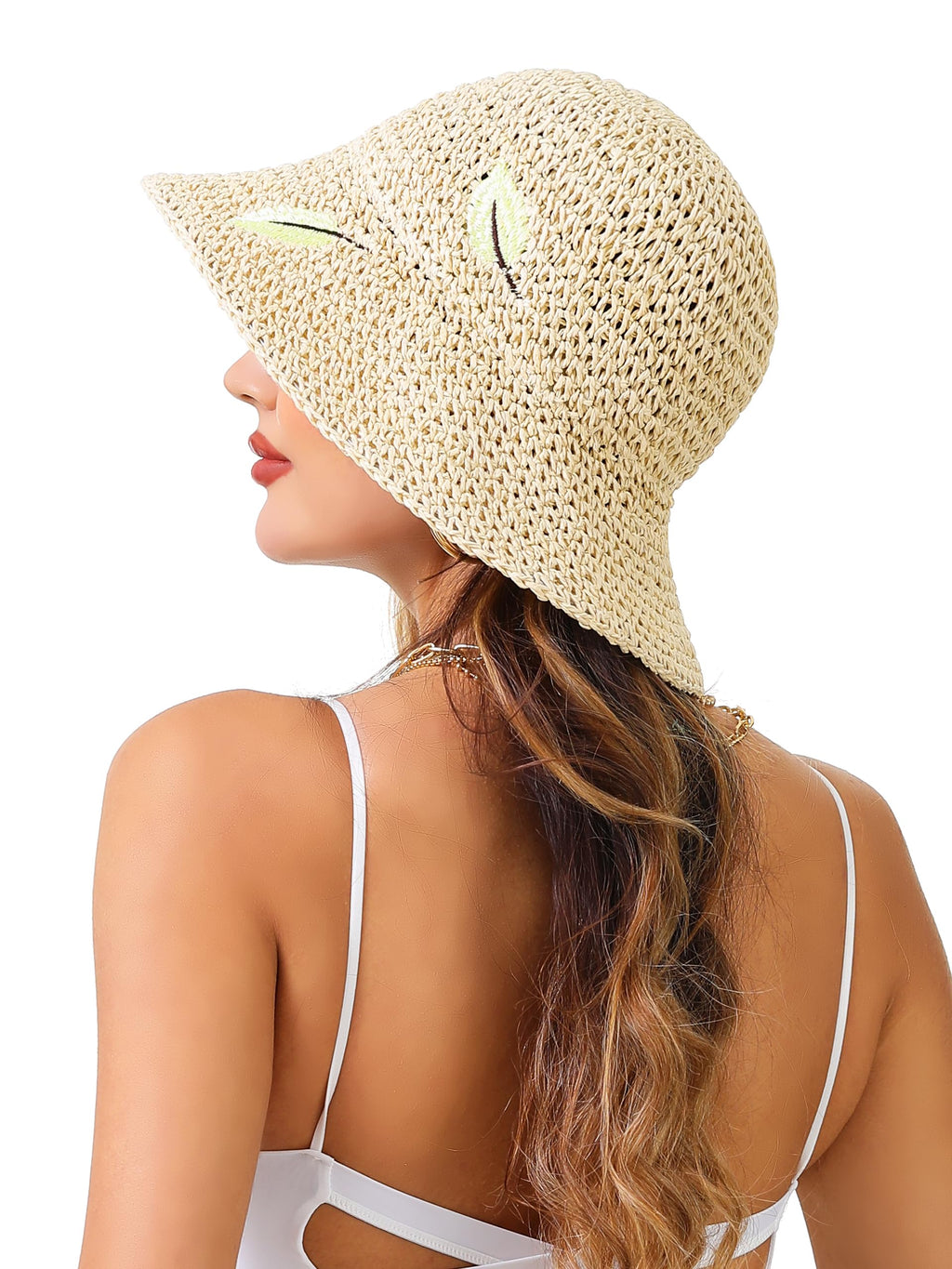 LA CARRIE Womens Sun Hat Floppy Packable Wide Brim UV Protection UPF 50+ Straw Hat with Embroidery for Summer Beach(Beige)