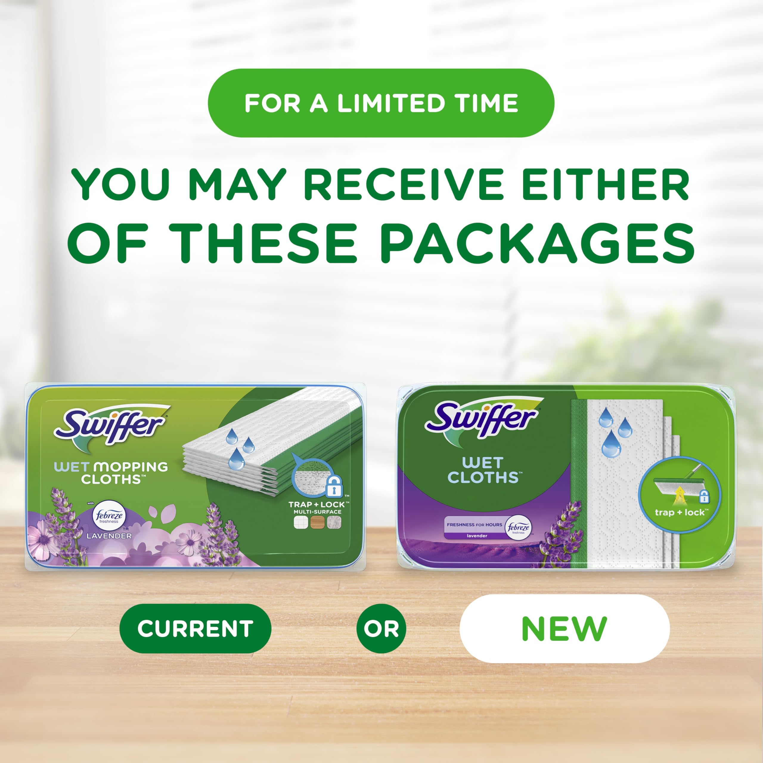 Swiffer Sweep + Mop, Wet Pads Refill, Floor Cleaner for Dirt, Dust, Hair, Cleaning Cloths for Mopping Home, Bathroom, Kitchen, All Purpose Multi-Surface Floor Wipes, Lavender, 12ct