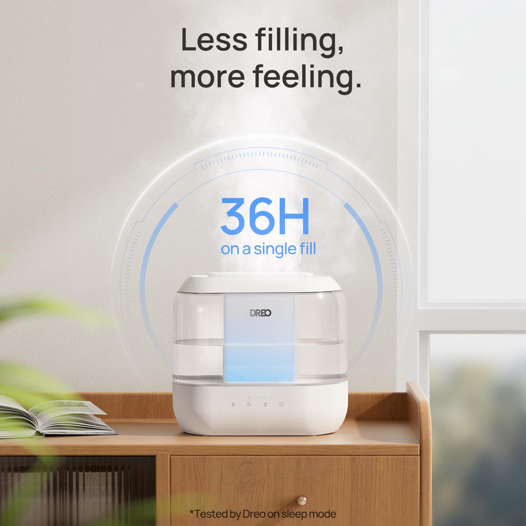 DREO Humidifiers for Bedroom, 4L Top Fill for Large Room, 36H Runtime, 28 dB Quiet Supersized Cool Mist Air Humidifier for Baby Nursery, Plants, Indoor, Night Light, Easy to Clean & Fill, White