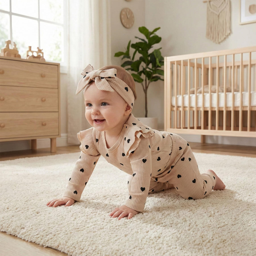 Fullfamous Infant Baby Girl Clothes Outfits,Fall Winter Romper Christmas Clothing Set 3-6 months Ecru Heart