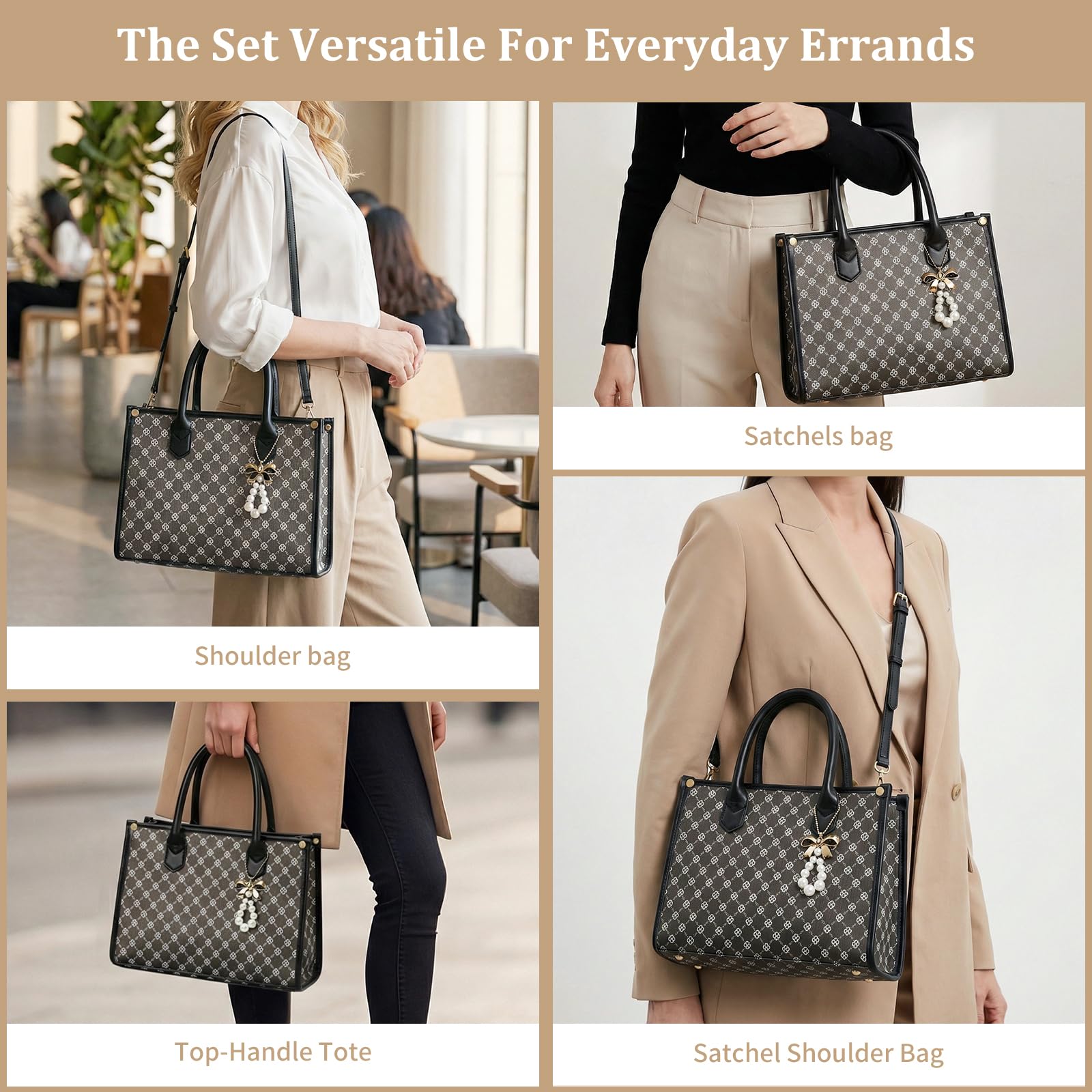 Women's Handbags Fashion, 3PCS Top Handle Bags for Women, Handbags Tote Shoulder Purse Set PU Leather Satchel Bag Adjustable Strap Work with Zippe (black)