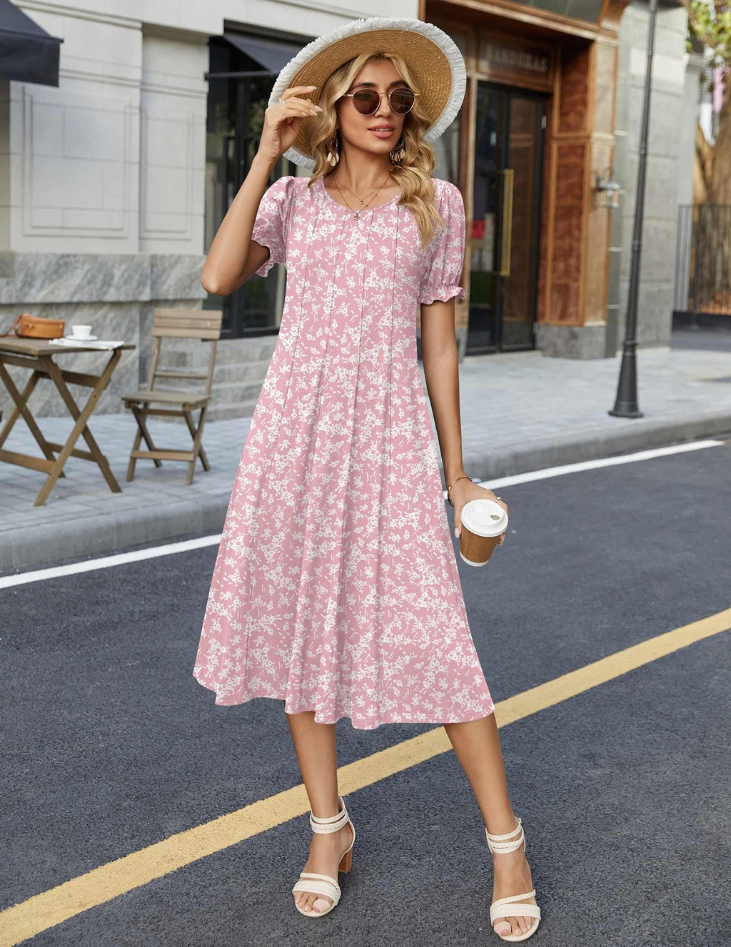 Zeagoo Womens Spring Midi Dress with Pockets Pink Floral Dresses Short Sleeve Casual Dress 2026 Long Sundress, Pink Floral,M