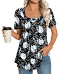 LONGYUAN Womens Tunic Tops 2025 Summer Casual Square Neck Shirts Print 2X-Large White Lily