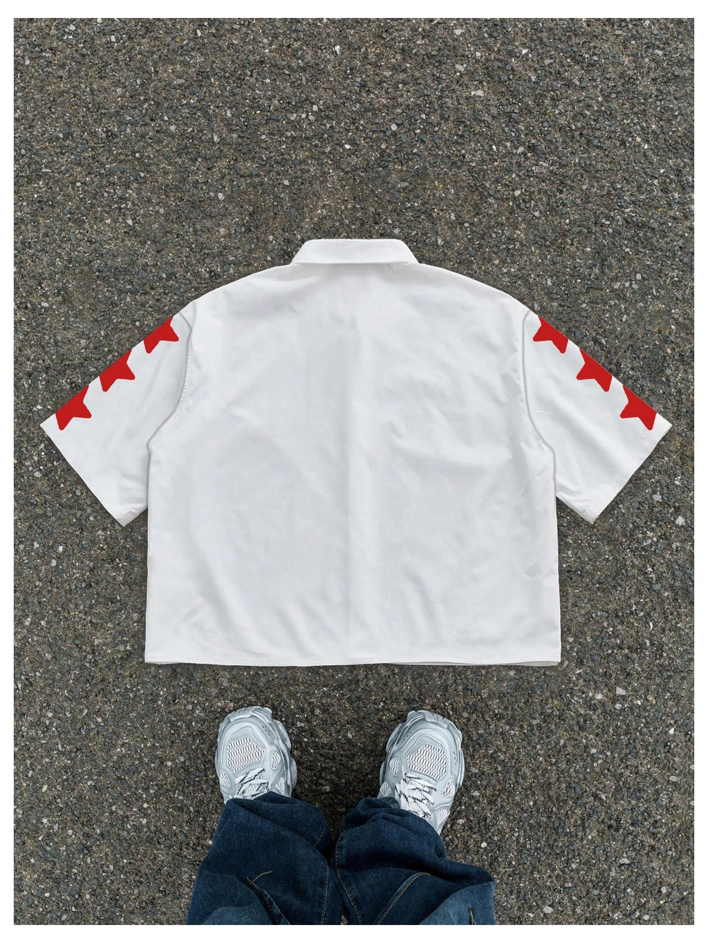 GORGLITTER Men's Cropped Shirt Button Up Collared Y2k Graphic Short Sleeve Oversized Rave Boxy Going Out Streetwear White Large