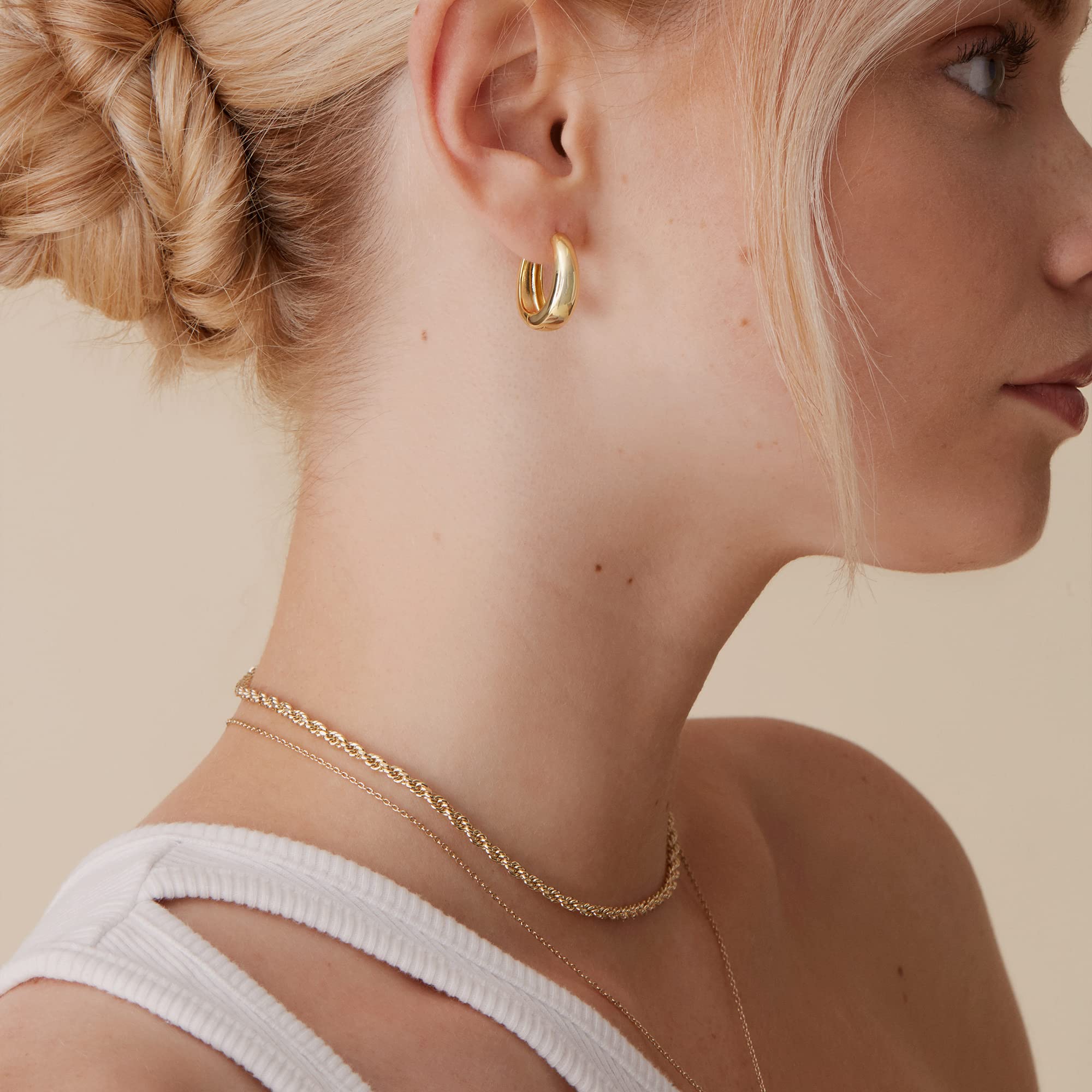 PAVOI 14K Gold Plated 925 Sterling Silver Post Small Chunky Hoop Earrings - Thick Lightweight Gold Hoop Earrings for Women