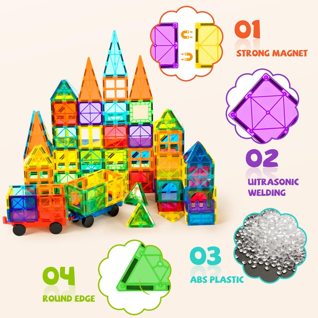 cossy 120Pcs Magnetic Tiles Magnetic 3D Building Blocks Set Educational Construction Toys for 3+ Year Old Kids with Stronger Magnets, Educational Toys, Recreational, Conventional