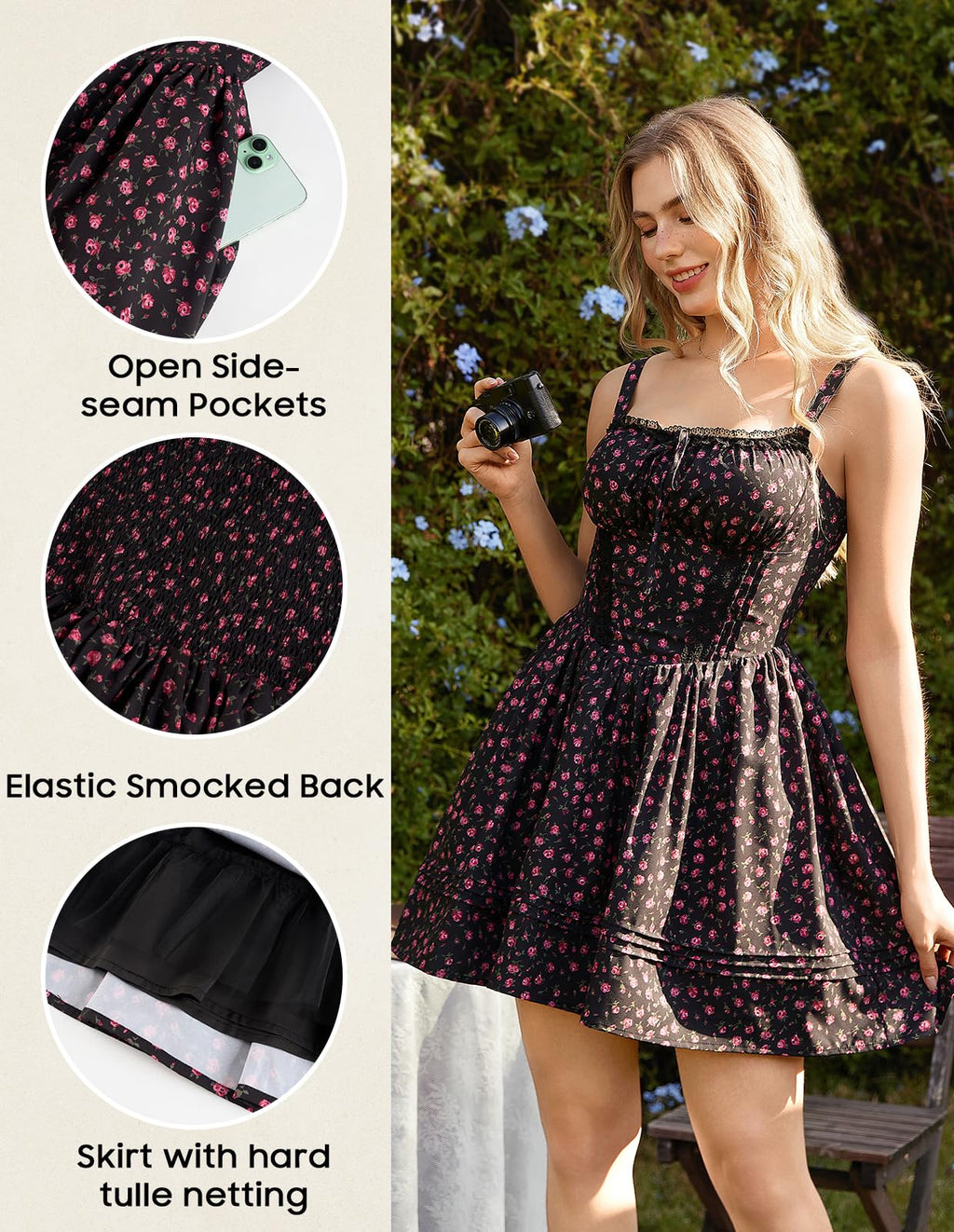 Scarlet Darkness Floral Corset Dress Summer Mini Dresses for Women Teens 2026 Graduation Sundress Black Floral L