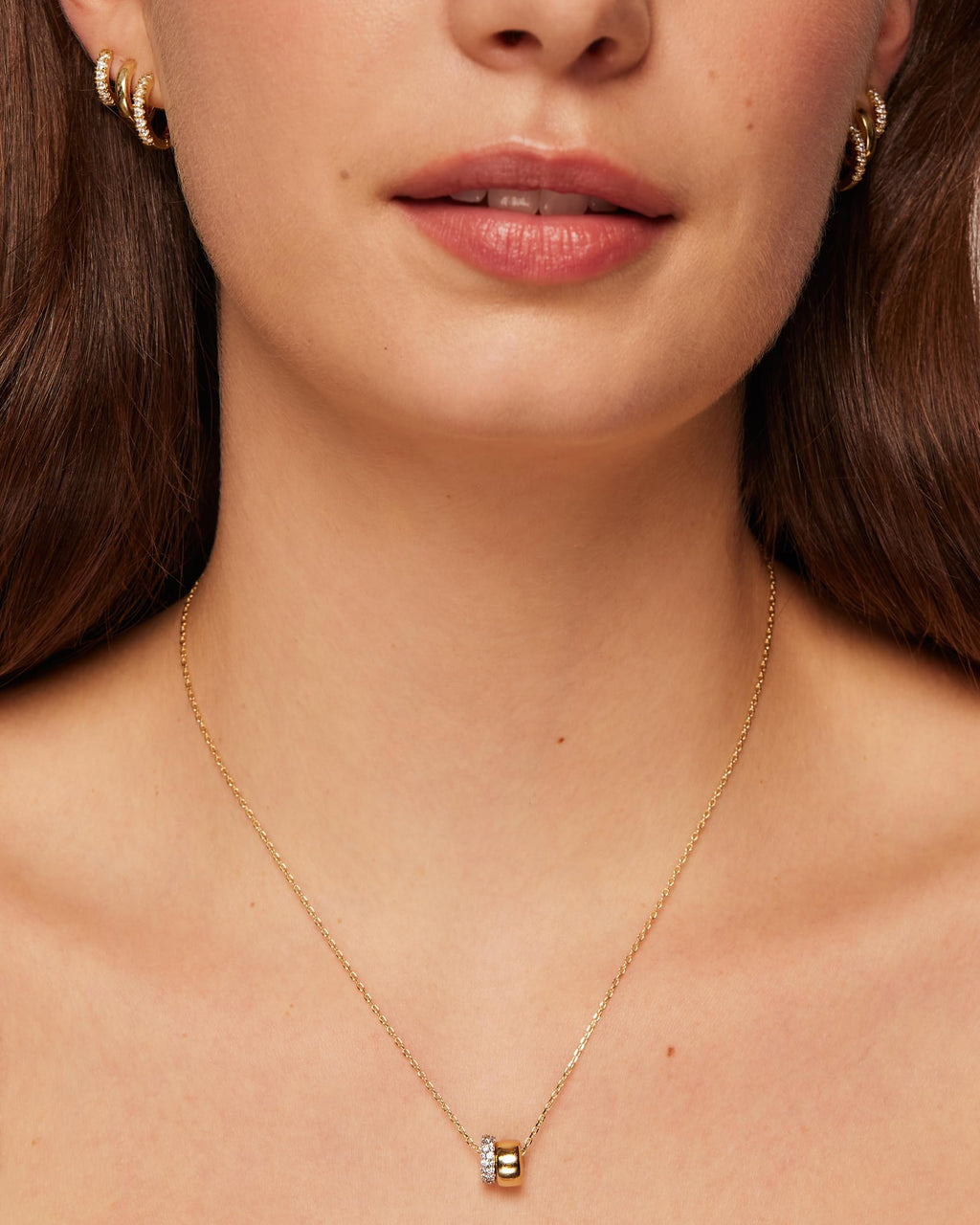 PAVOI 14K Yellow Gold Plated CZ Rondelle Pendant Necklace for Women | Two-Toned Dainty Necklaces | Cubic Zirconia Rondelle Pendant