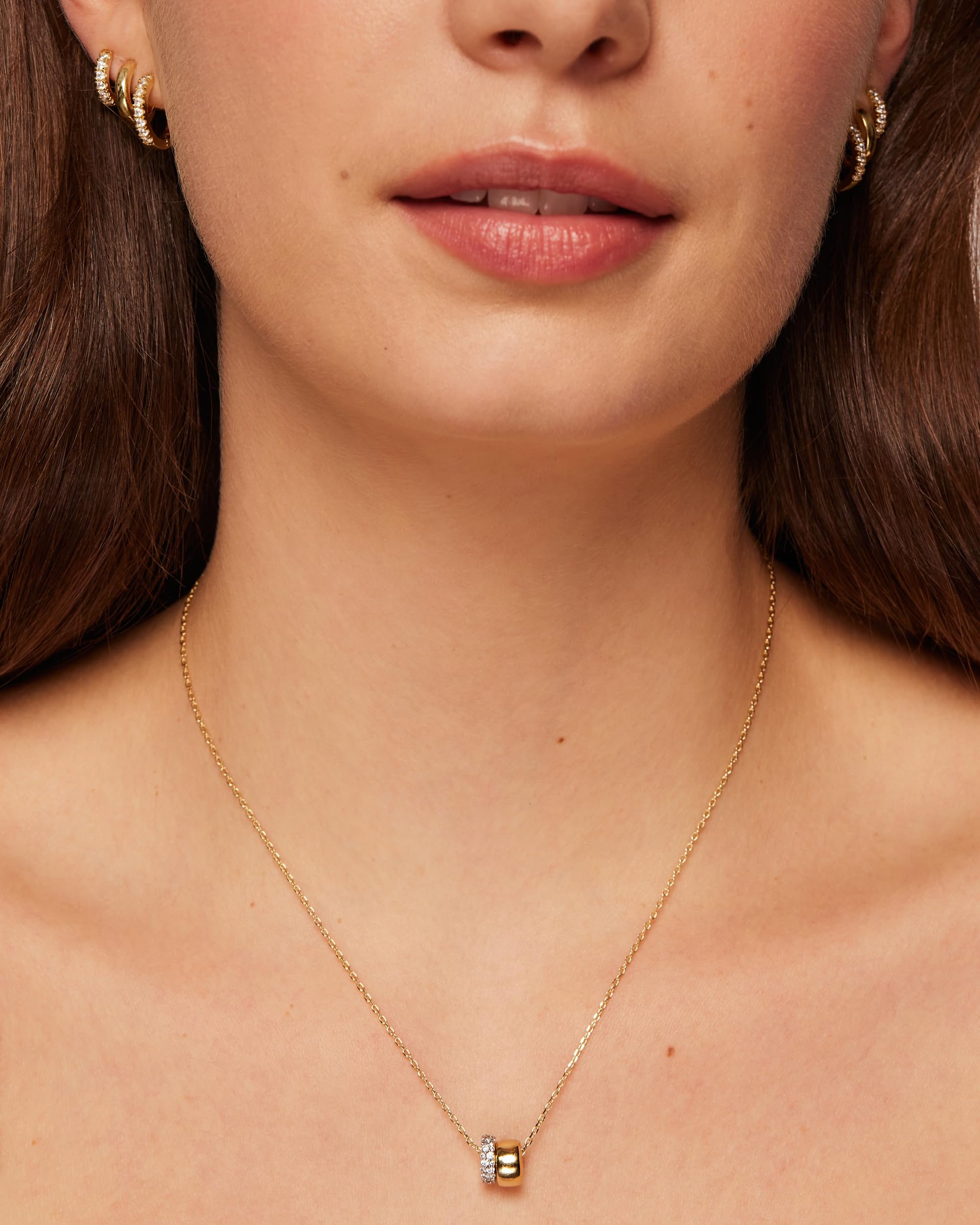 PAVOI 14K Yellow Gold Plated CZ Rondelle Pendant Necklace for Women | Two-Toned Dainty Necklaces | Cubic Zirconia Rondelle Pendant