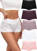 ALL OF SHE Lace Boyshort Sexy Underwear Womens Panties Cheeky Plus Size Lingerie Stretch Cotton Waistband S-3XL 5 Pack