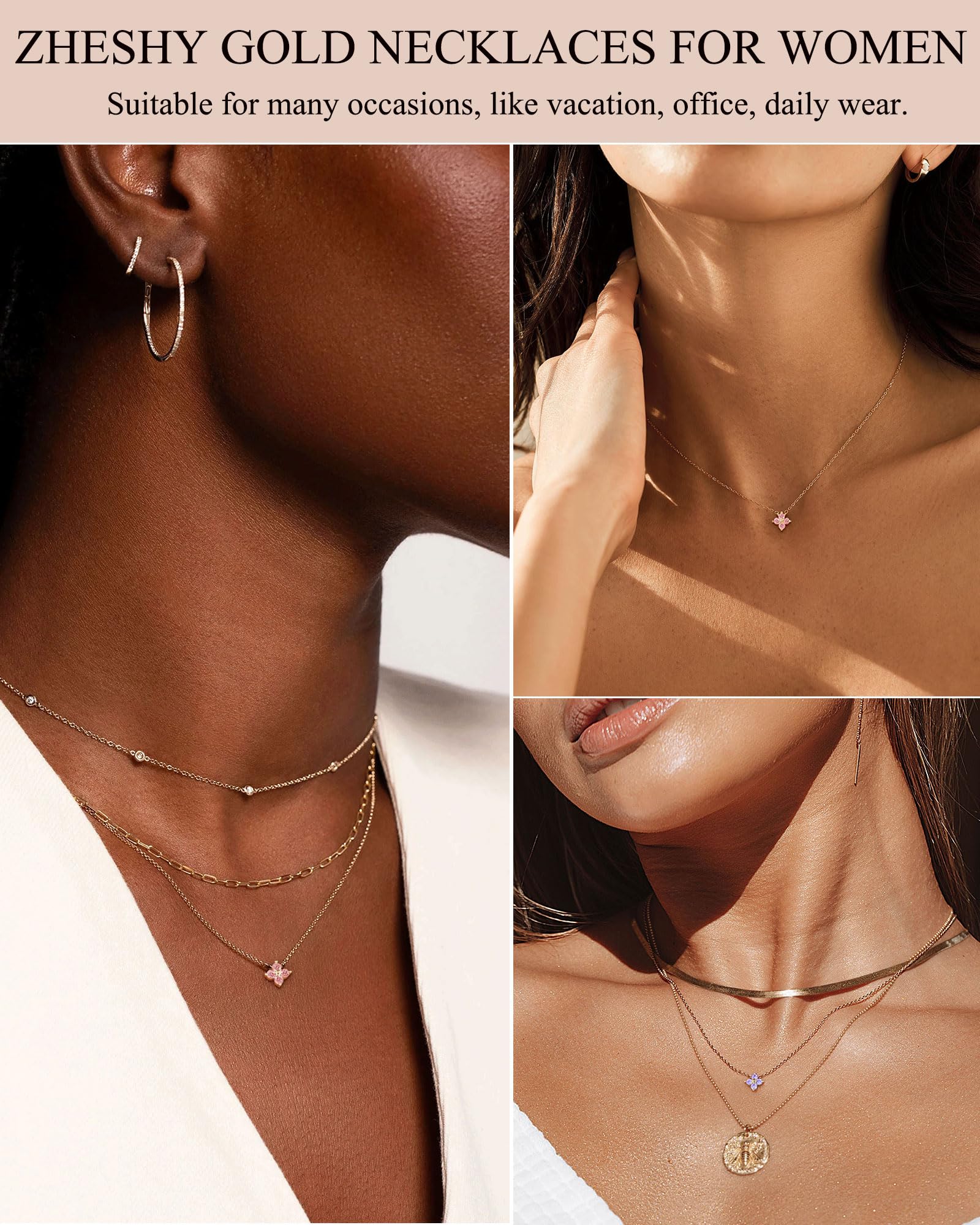 ZHESHY Birthstone Gold Necklaces for Women Dainty Non Tarnish 14K Gold Plated Diamond Necklace Cubic Zirconia Pendant Necklaces Women Gold Trendy Jewelry Bridesmaid Birthday Christmas Mothers Day Gifts