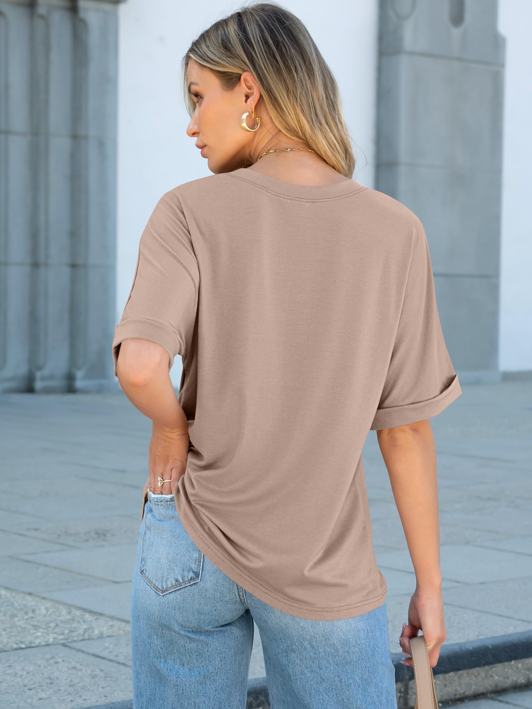ANRABESS Women Oversized T Shirts Short Sleeve Summer Casual Loose Top Basic Tee with Pocket Khaki X-Large