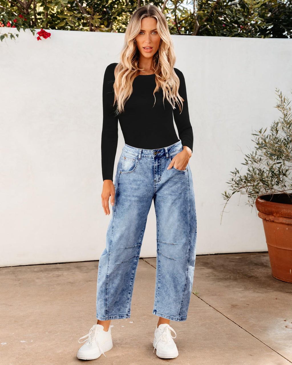 Utyful Barrel Leg Women's Baggy Jeans - Plus Size Stretch Jeans with Tummy Control - Reef Blue Size XX-Large (US 20-22)