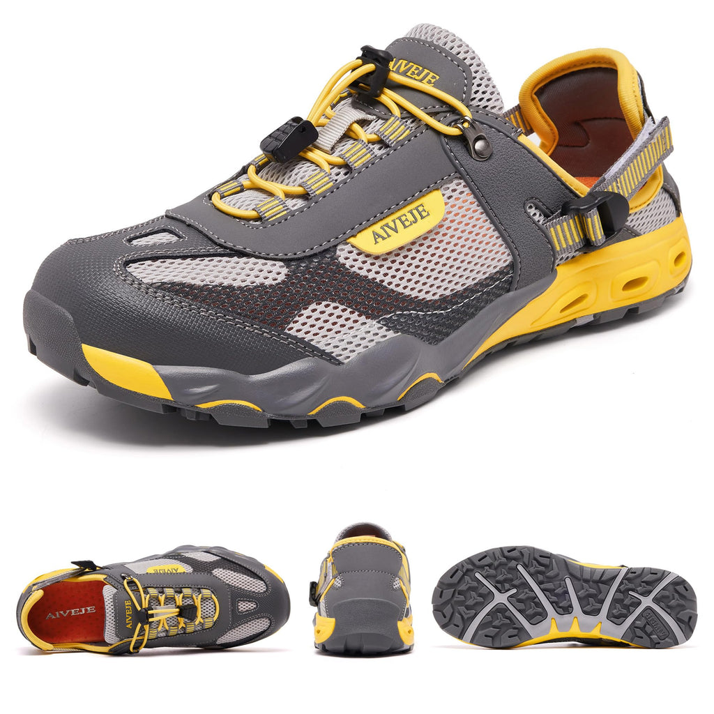 AIVEJE Men's Water Shoes Non-Slip Quick Drying Aqua Shoe Summer Outdoor Hiking Athletic Water Sandals 11.5 Grey Yellow