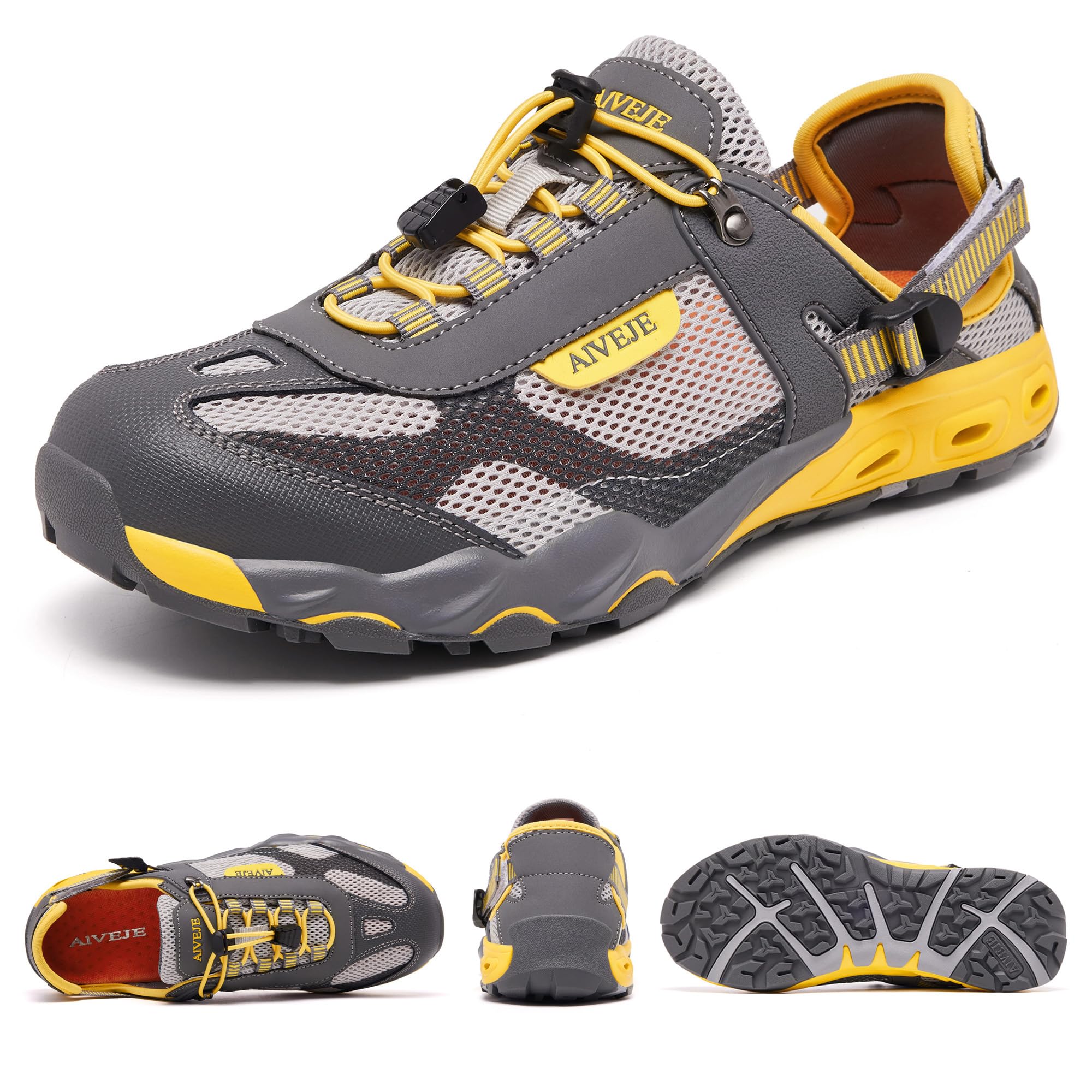 AIVEJE Men's Water Shoes Non-Slip Quick Drying Aqua Shoe Summer Outdoor Hiking Athletic Water Sandals 11.5 Grey Yellow