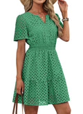 RUMIA Summer Dresses for Women 2026 V Neck Eyelet A Line Graduation Beach Wedding Guest Spring Dress Green Medium