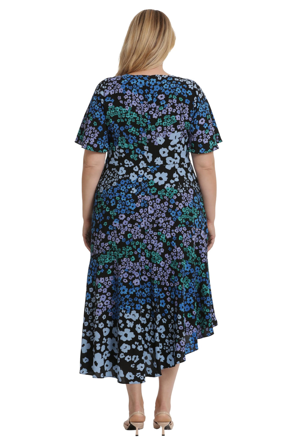 Maggy London Women's Dresses Short Flutter Sleeve Fit and Flare Dress with Asymmetric Hem Tier