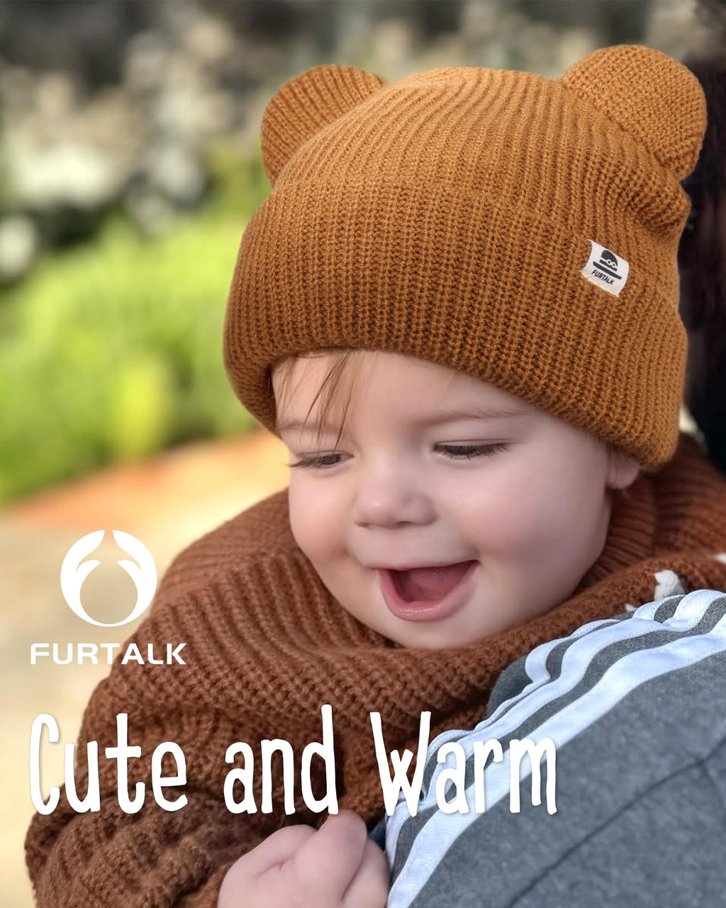 FURTALK Baby Beanie Winter Hat with Bear Ear for Infant Toddler Boys Girls Soft Knitted Skull Cap Black+Beige+Caramel 0-6 Months