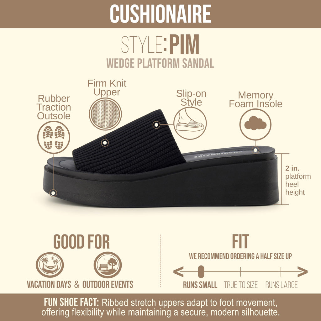 CUSHIONAIRE Pim Wedge Chunky Platform Womens Sandals with Firm Knit Upper & Memory Foam Summer Sandals for Women 2026, BLACK 9
