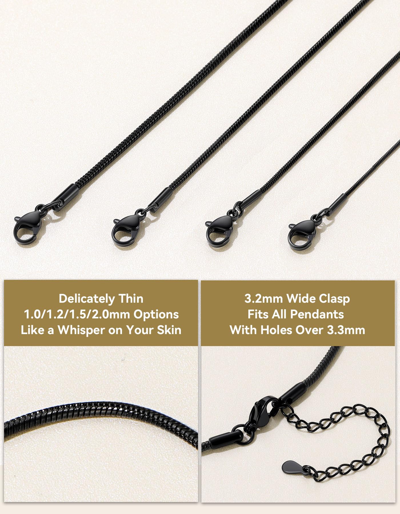 ChainsHouse 1.5mm Snake Chain Necklace for Women, Classic Delicate Birthday Party Jewelry Gift, Simple Thin Italian Necklace Choker Chains for Females, 16 Inches