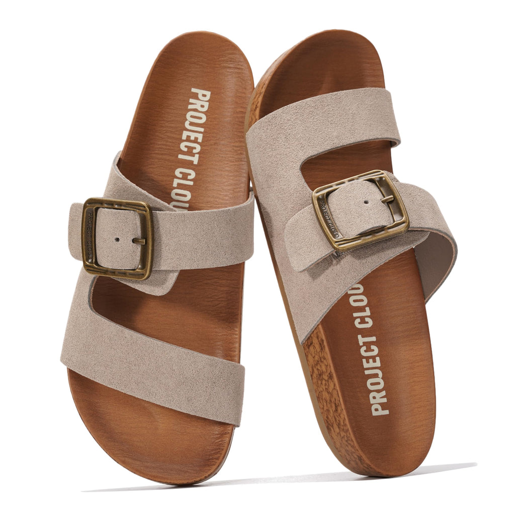 Project Cloud 100% Genuine Leather Womens Sandals – Plush Insole Sandals for Women 2026 – Lightweight & Non Slip Slides & Women Footwear with Buckle (Balanced,BIRCHSDE,11)