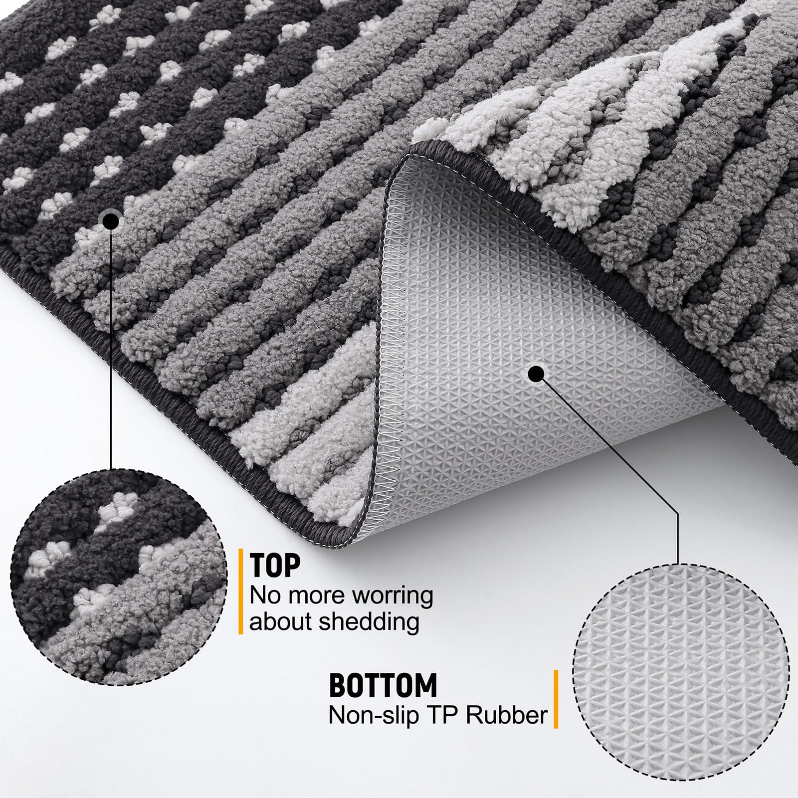 Kitinjoy Indoor Outdoor Door Mat, 32x20 Non-Slip Absorbent Dirt Trapper, Low-Profile Washable Inside Entrance Front Floor Mat, Sturdy Soft Entry Dotted Ombre Doormats for Entryway, Grey