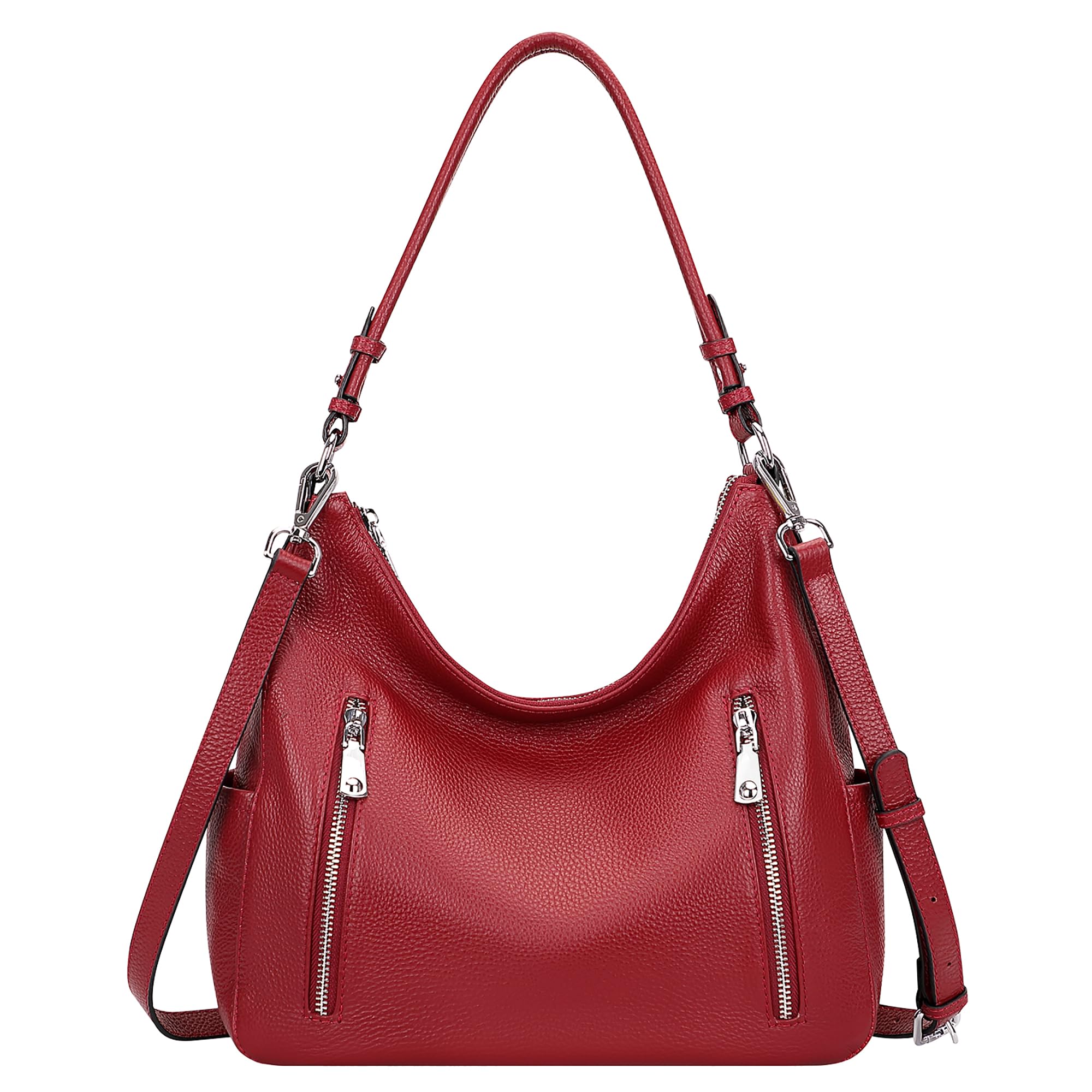 Over Earth Genuine Leather Purses for Women Medium Hobo Bag Lady Crossbody Handbags with 2 Detachable Straps(O150E UG Wine Red)