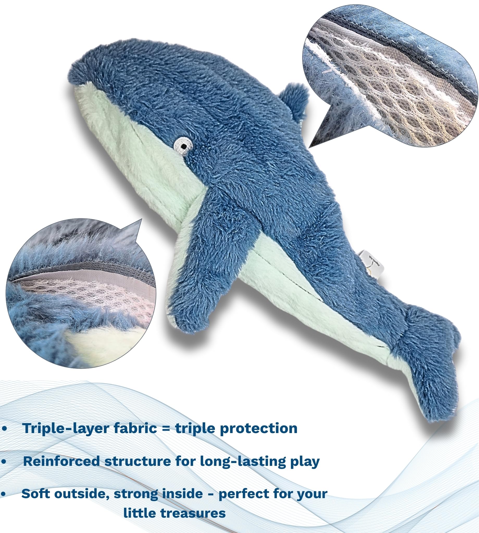 Crinkle Dog Toy – No stuffing Squeaky Dog Toy for Small, Medium & Large Breeds, Interactive Tough Toy Set - Ideal for Chewing, Teething & Fetch, Durable Pet-Safe Materials - Soft Blue Plush, Large