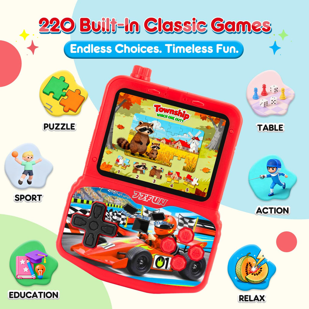 VOLGUARD II Kids Handheld Game Console with 220 Preloaded Retro Video Games, 3.5'' IPS Screen Adjustable Brightness & Volume, Portable Hand Held Game Player Toy for Travel, Ideal Christmas RED