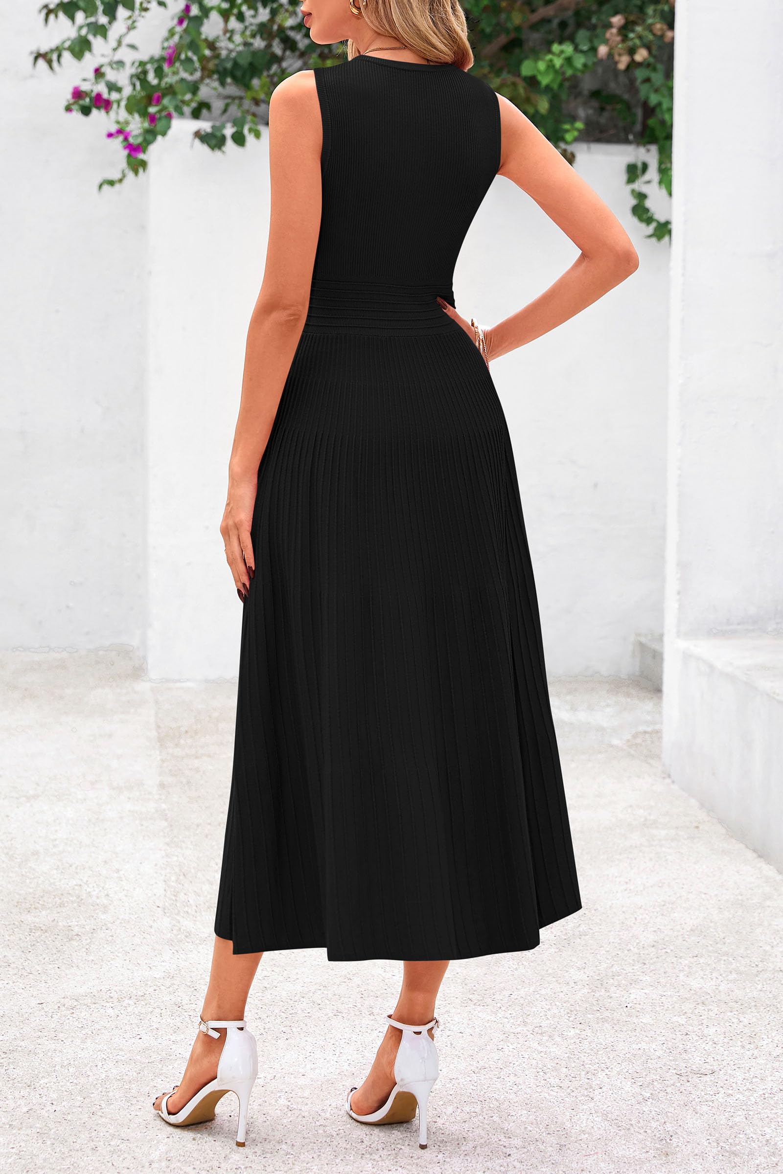 PRETTYGARDEN Spring Casual Dresses for Women 2026 Summer Business Work Midi Sleeveless A Line Pleated Cocktail Dress(Black,Medium)