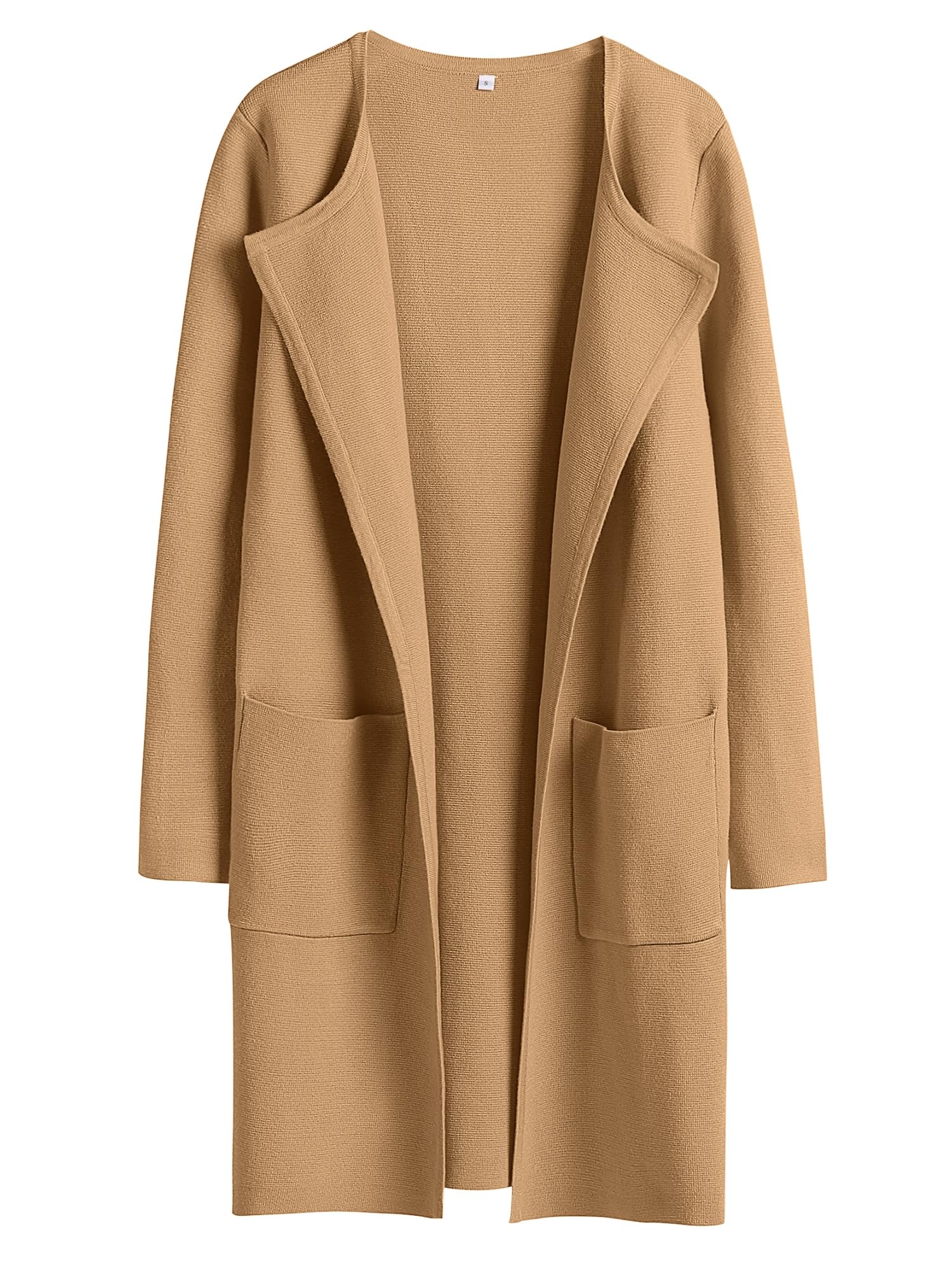 ANRABESS Womens Cardigan Sweater Open Front Knit Long Coatigan Dressy Casual Jacket Coat 2025 Fall Outfits Classy Clothes Light Brown Small