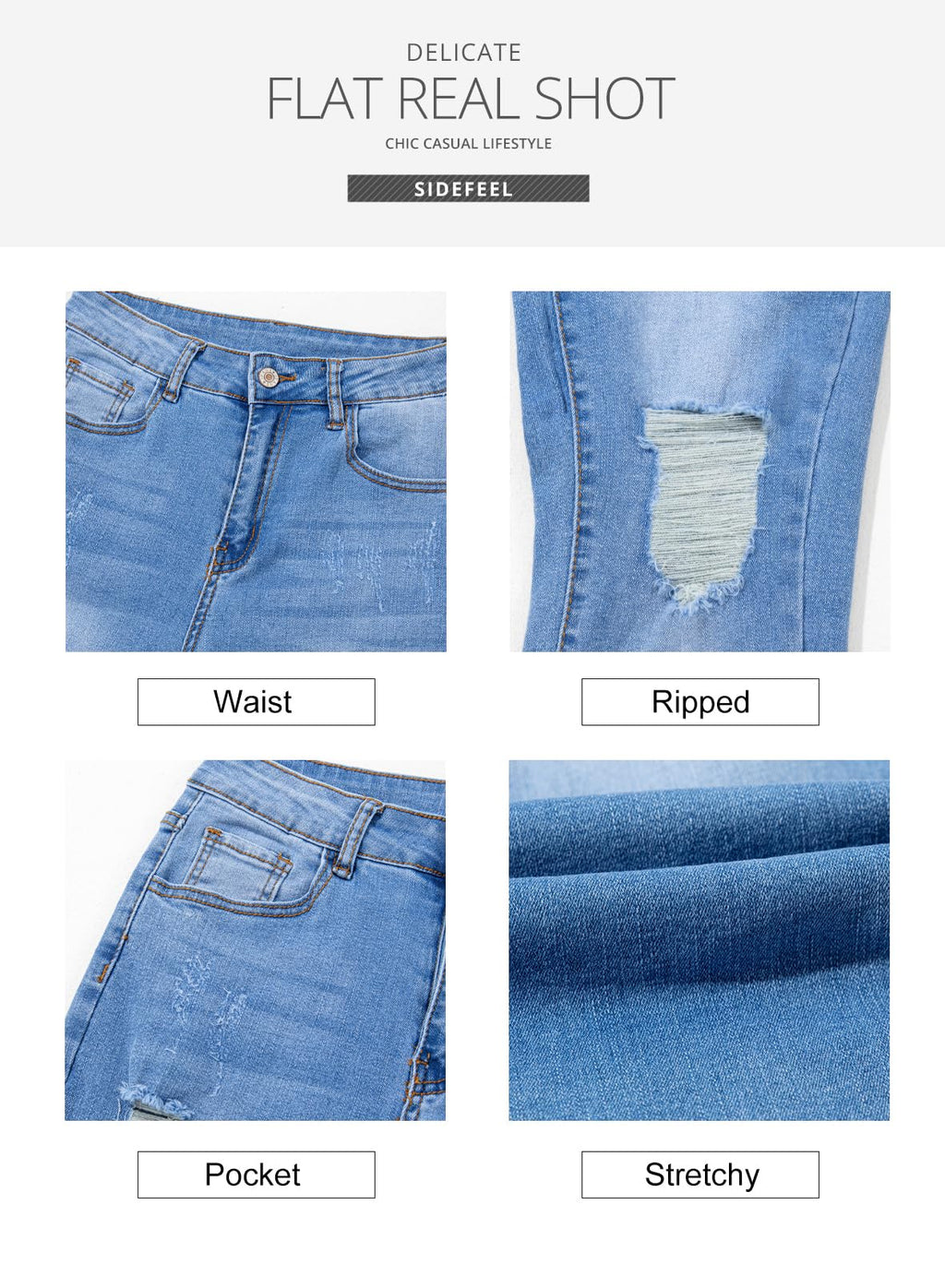 Sidefeel Women's Ripped Distressed Jeans Zimbaplatinum Stretchy Loose Boyfriend Denim Pants Size 18 Sky Blue
