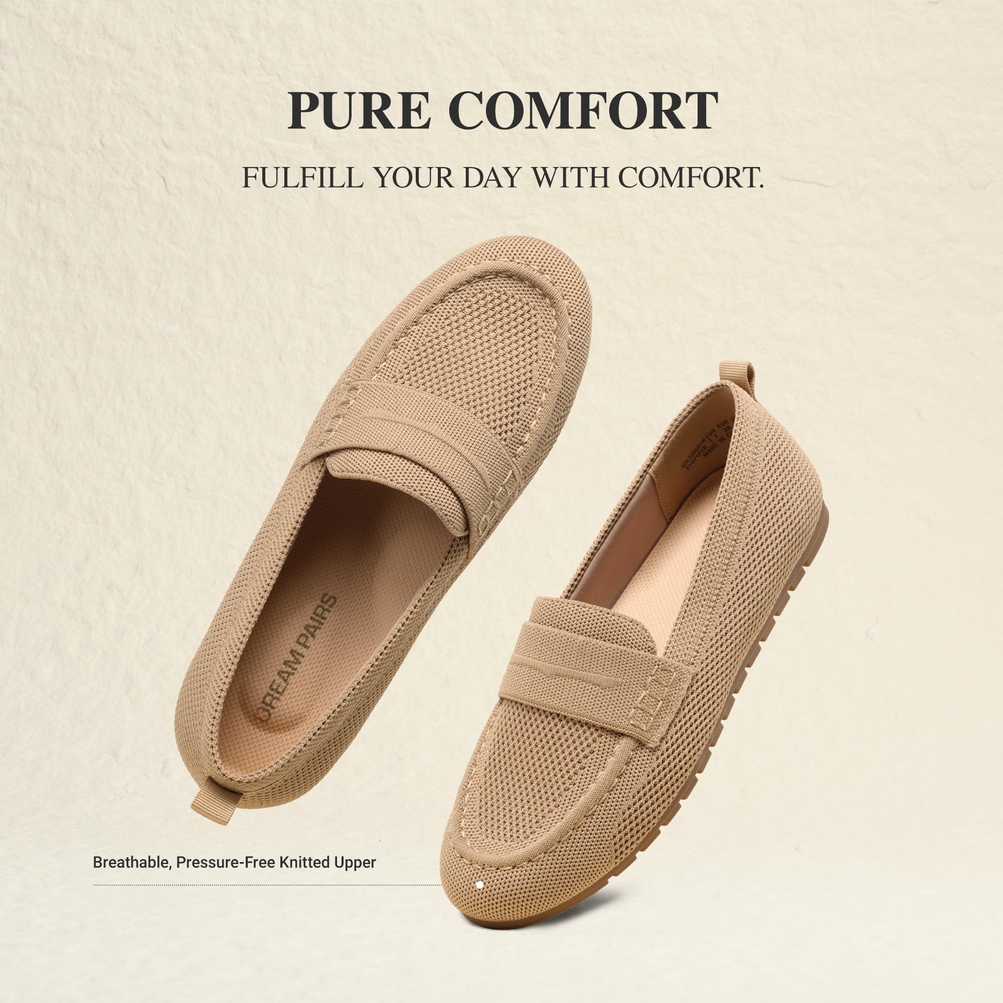 DREAM PAIRS Loafers for Women Penny Knitted Loafer Casual Comfortable Slip On Flats Work Business Walking Shoes,Size 6.5,Nude,SDLS26001W