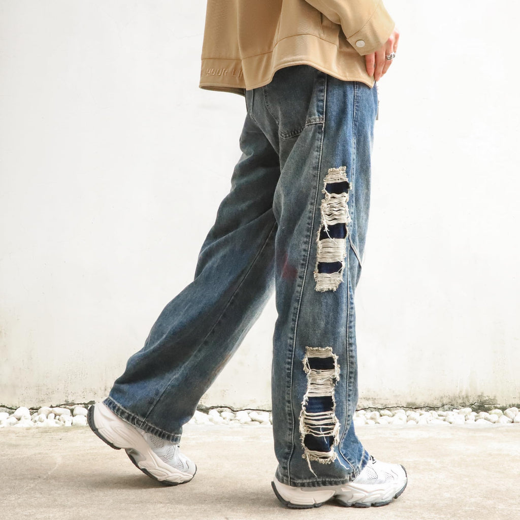 KODEIPLAY Barrel Baggy Jeans for Men y2k Mens Jeans Relaxed Fit Hip Hop High Waisted Long Trousers Loose Wide Leg Denim Pants