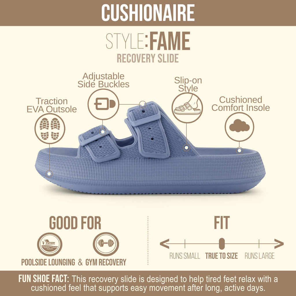 CUSHIONAIRE Fame Pillow Recovery Sandals for Women, Adjustable Double Buckle Waterproof EVA Cloud Slides for Women, BLUE 5