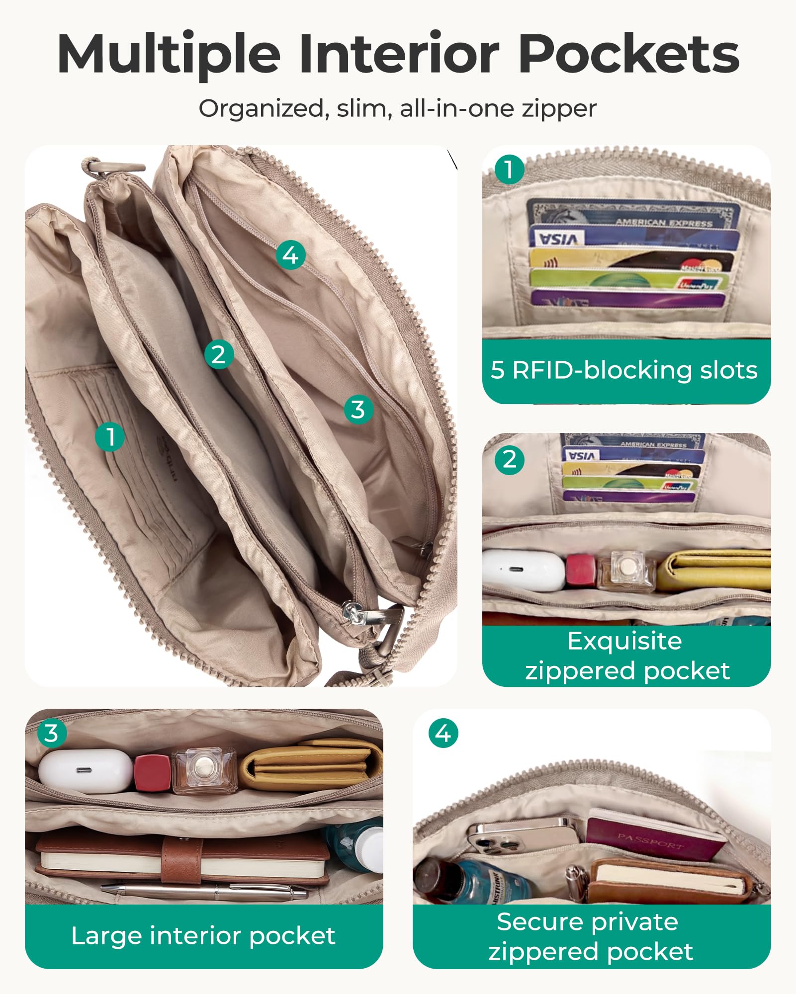BAGSMART Cross Body Purse, Medium Crossbody Bags for Women Travel Purse, 4.3L Puffy Handbag Wallet with RFID Blocking Slots, Brown