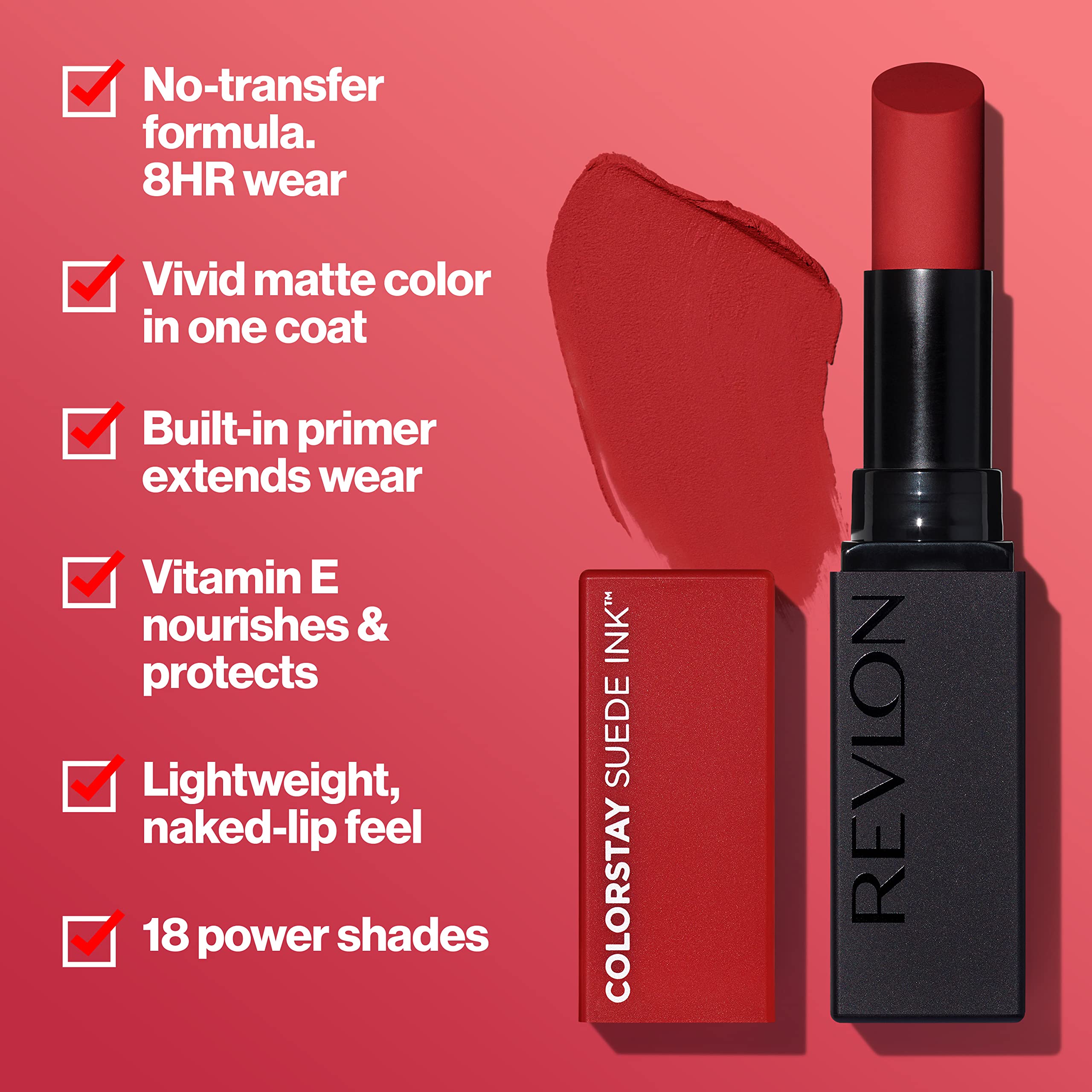 Revlon Lipstick, ColorStay Suede Ink, Built-in Primer, Infused with Vitamin E, Waterproof, Smudge-proof, Matte Color, 008 That Girl, 0.09 oz