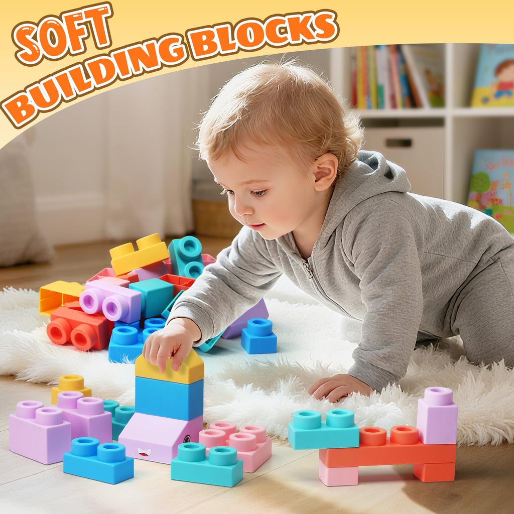ZZXYPX 45pcs Soft Building Blocks for Toddlers - BPA-Free STEM Educational Toys Ages 18+ Months, Safe Preschool Learning Blocks for Creativity and Motor Skills Development